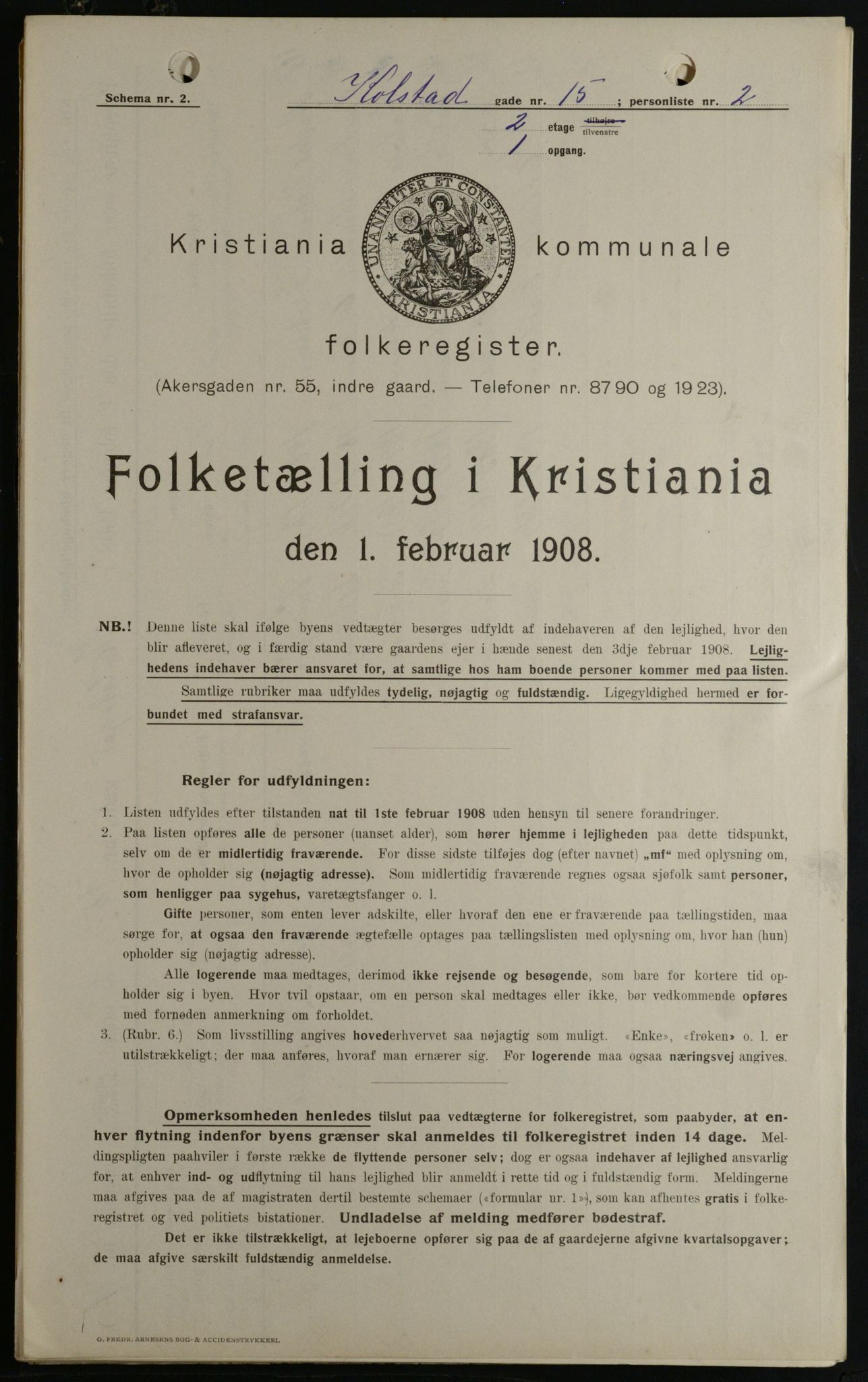 OBA, Kommunal folketelling 1.2.1908 for Kristiania kjøpstad, 1908, s. 46795