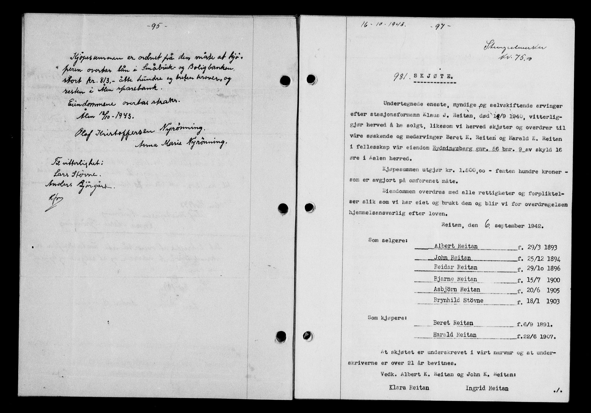Gauldal sorenskriveri, SAT/A-0014/1/2/2C/L0057: Pantebok nr. 62, 1943-1944, Dagboknr: 981/1943