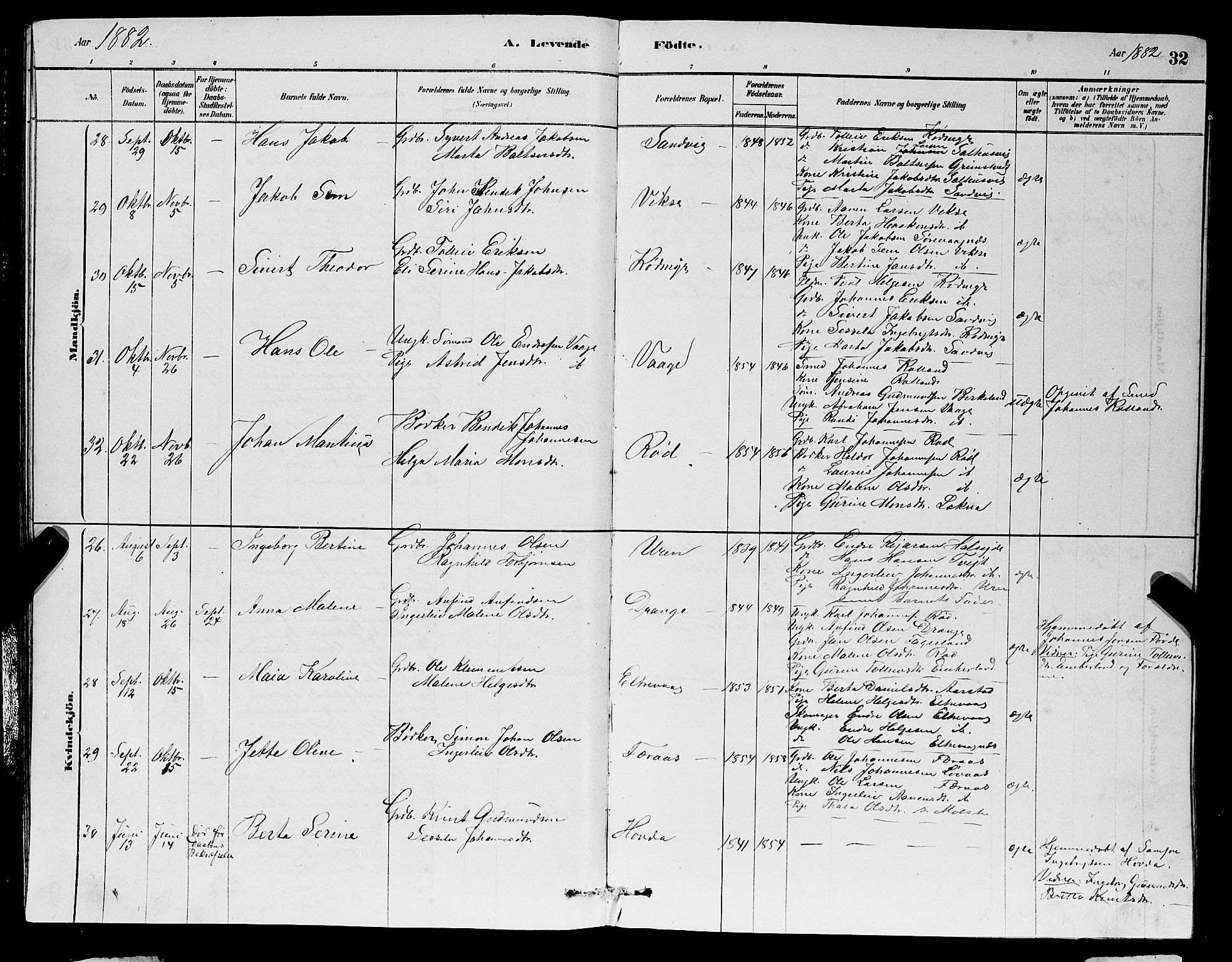 Sveio Sokneprestembete, AV/SAB-A-78501/H/Hab: Klokkerbok nr. A 3, 1878-1896, s. 32