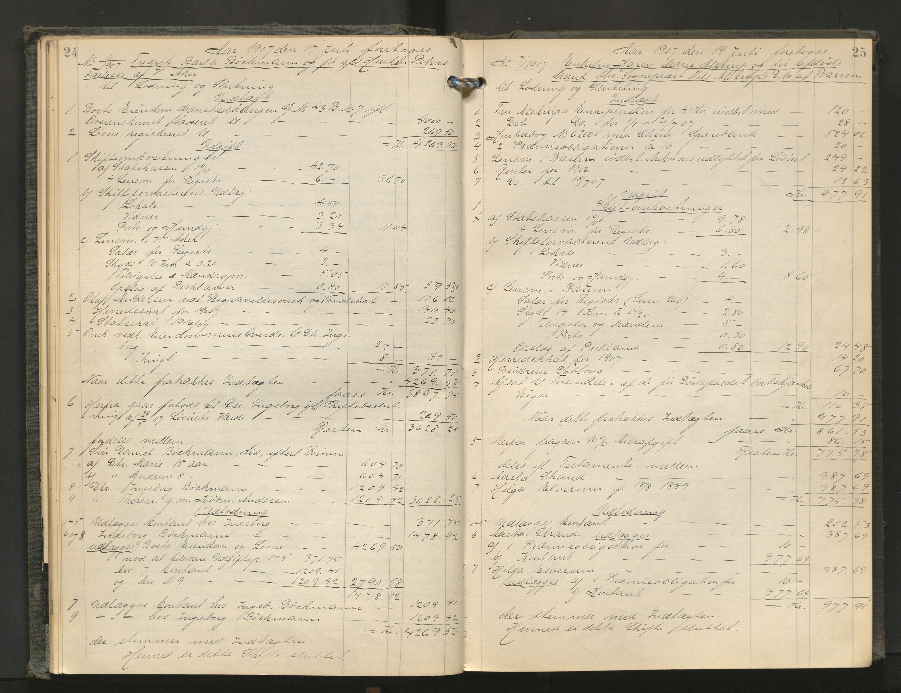 Aker kriminaldommer, skifte- og auksjonsforvalterembete, AV/SAO-A-10452/H/He/L0003: Utlodningsprotokoll, 1907-1911, s. 24-25