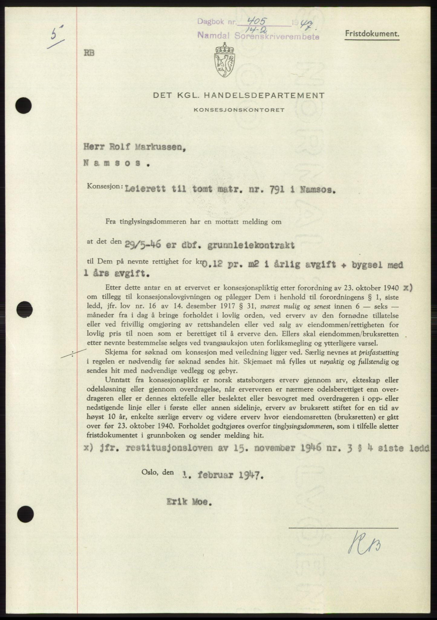 Namdal sorenskriveri, SAT/A-4133/1/2/2C: Pantebok nr. -, 1946-1947, Dagboknr: 405/1947