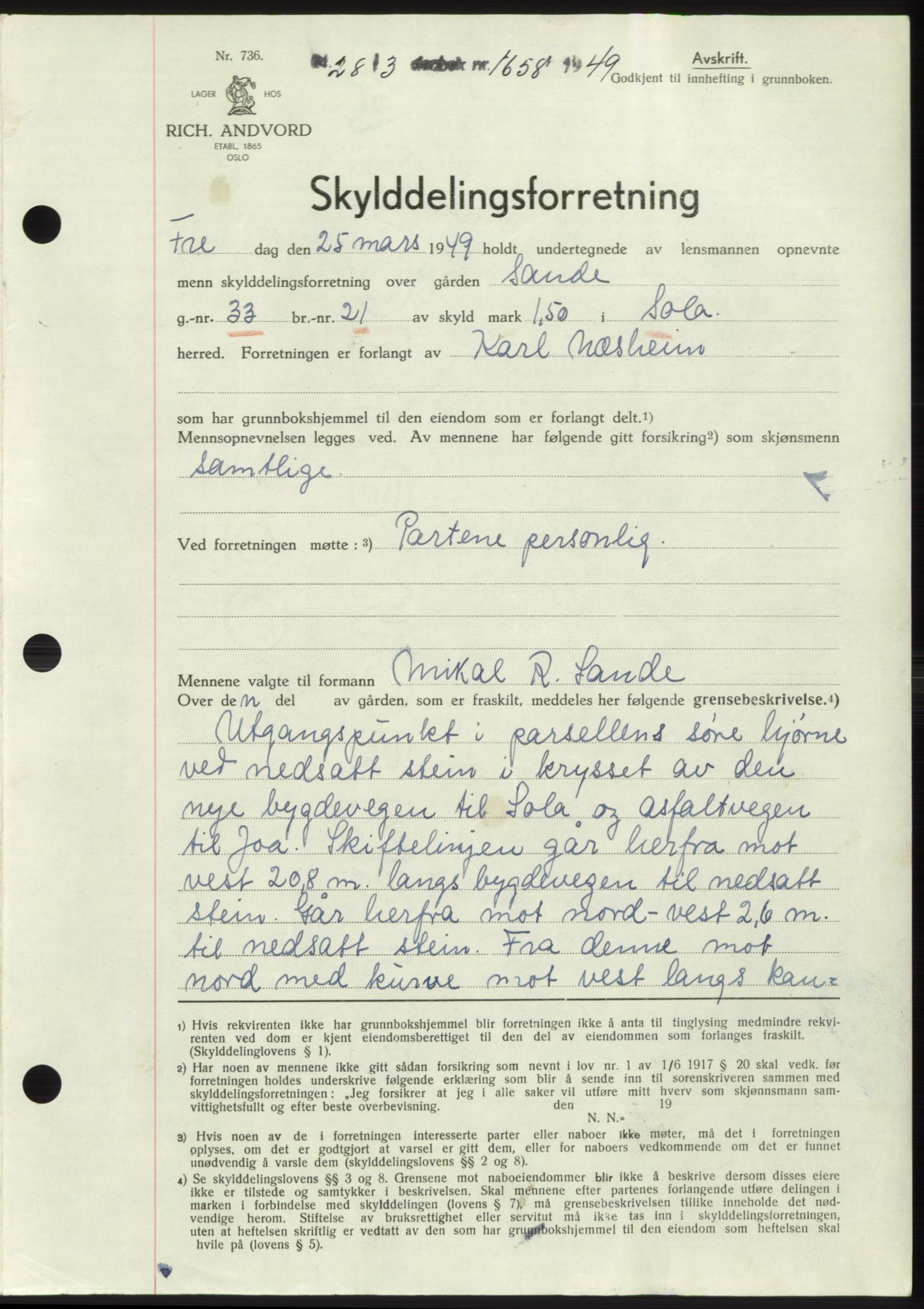 Jæren sorenskriveri, SAST/A-100310/03/G/Gba/L0102: Pantebok, 1949-1949, Dagboknr: 1658/1949