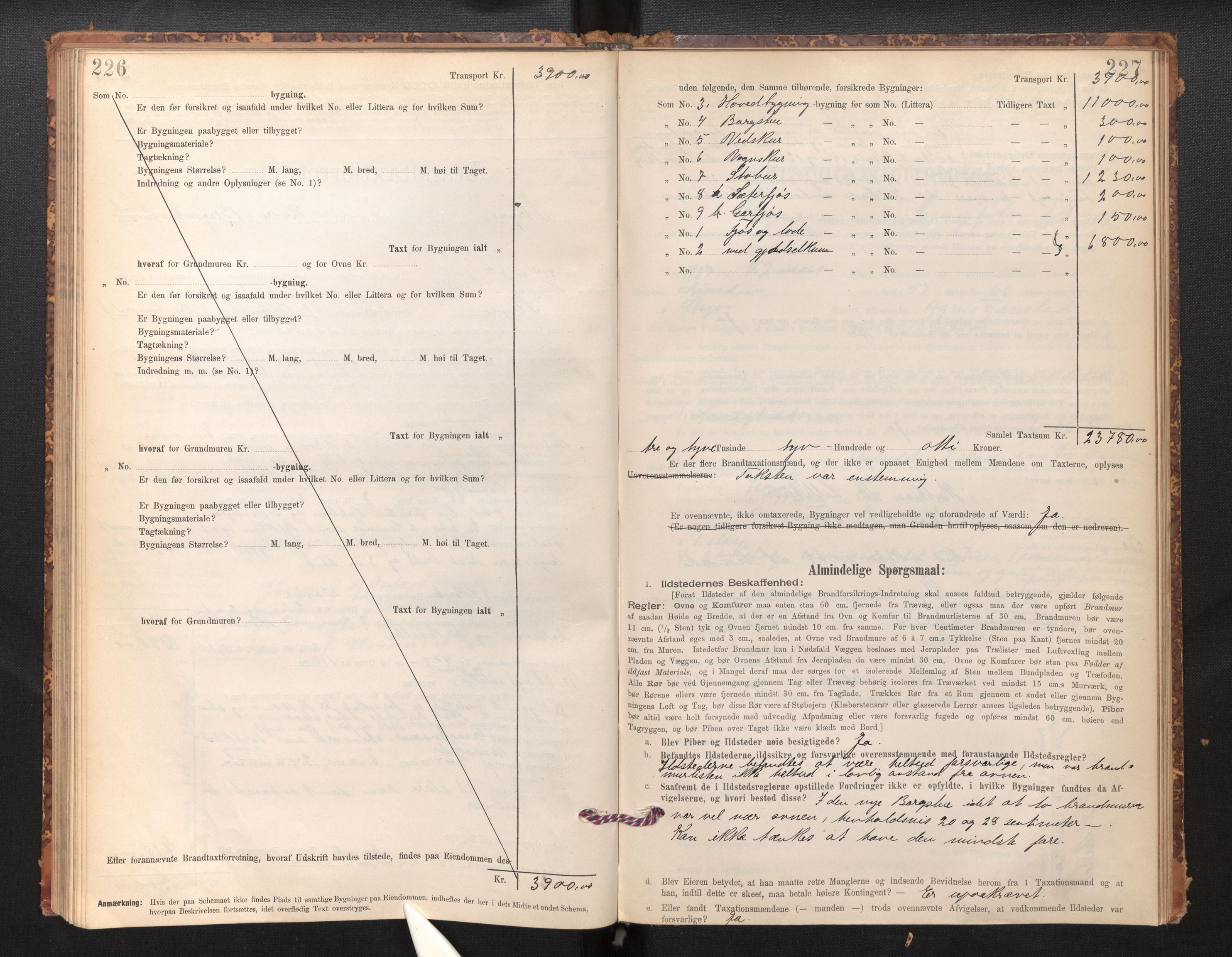 Lensmannen i Stryn og Innvik, SAB/A-30201/0012/L0002: Branntakstprotokoll, skjematakst, 1894-1942, s. 226-227