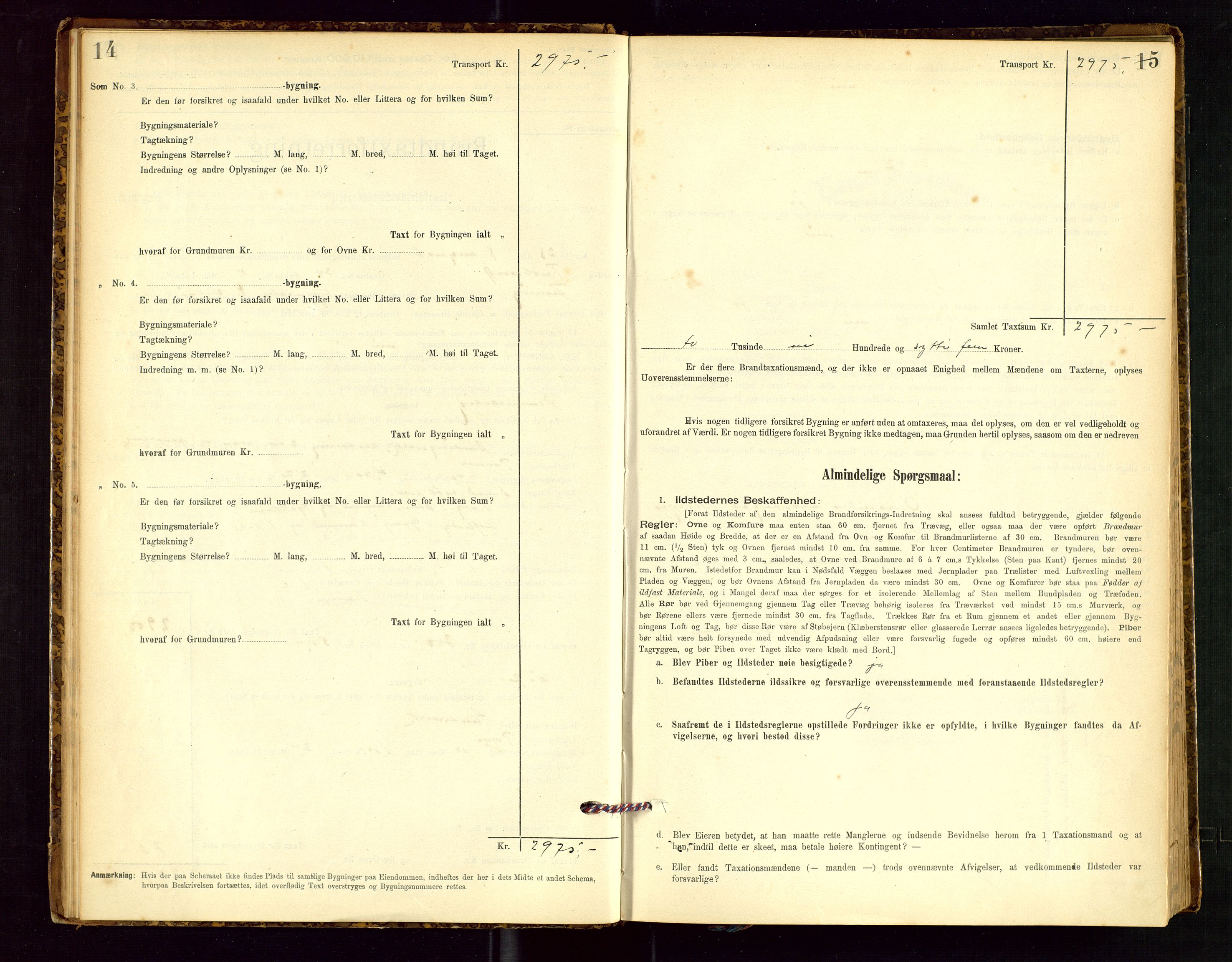 Finnøy lensmannskontor, AV/SAST-A-100442/Goa/L0003: Branntakstprotokoll - skjemaprotokoll, 1896-1954, s. 14-15