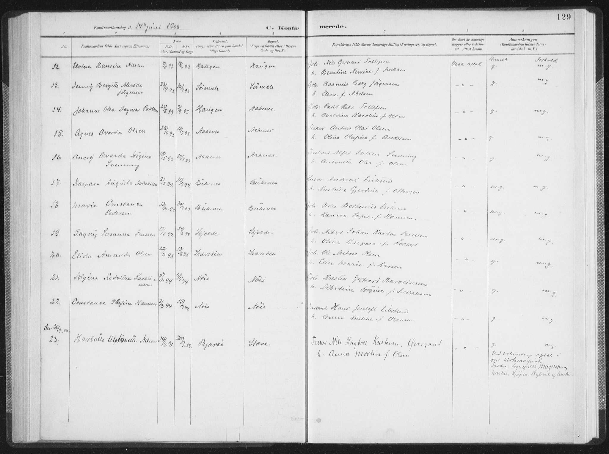 Ministerialprotokoller, klokkerbøker og fødselsregistre - Nordland, AV/SAT-A-1459/897/L1400: Ministerialbok nr. 897A07, 1897-1908, s. 129