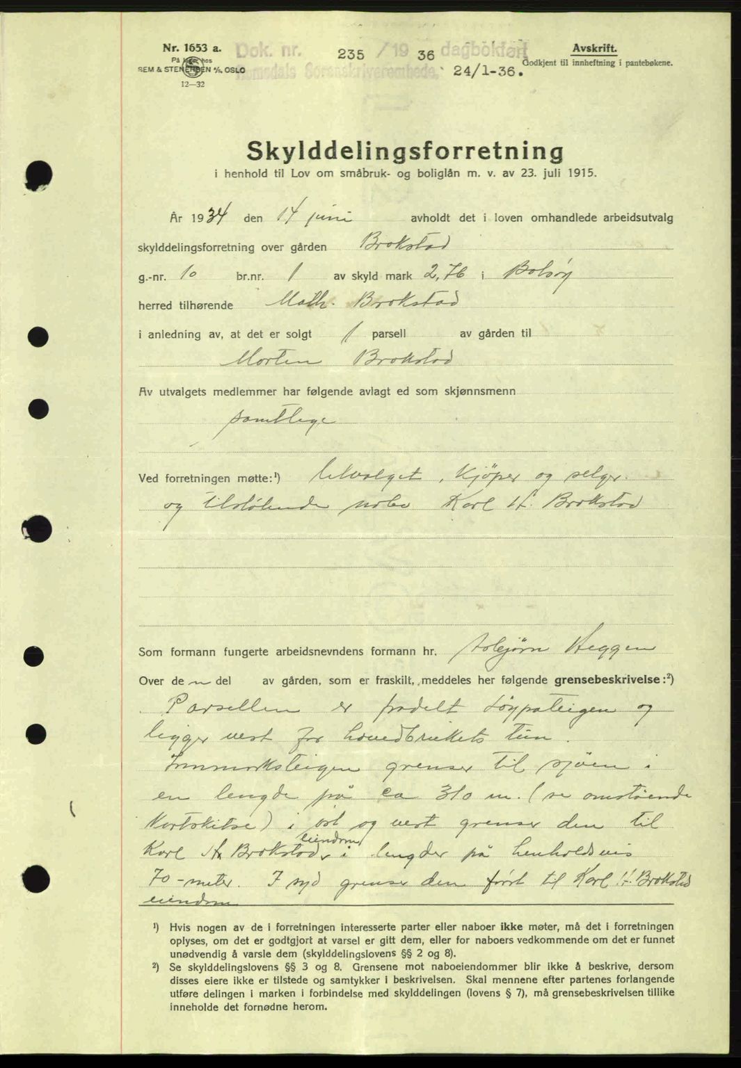 Romsdal sorenskriveri, SAT/A-4149/1/2/2C: Pantebok nr. A1, 1936-1936, Dagboknr: 235/1936