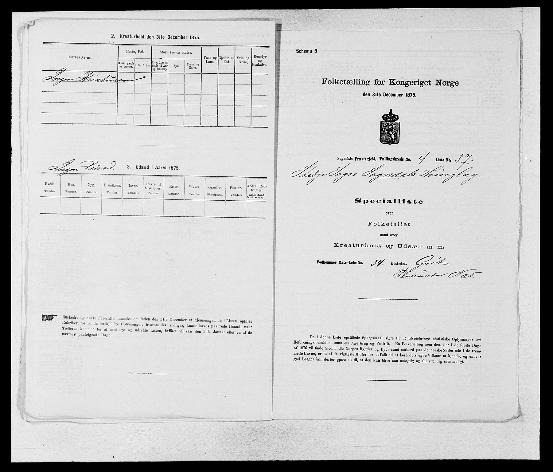 SAB, Folketelling 1875 for 1420P Sogndal prestegjeld, 1875, s. 370