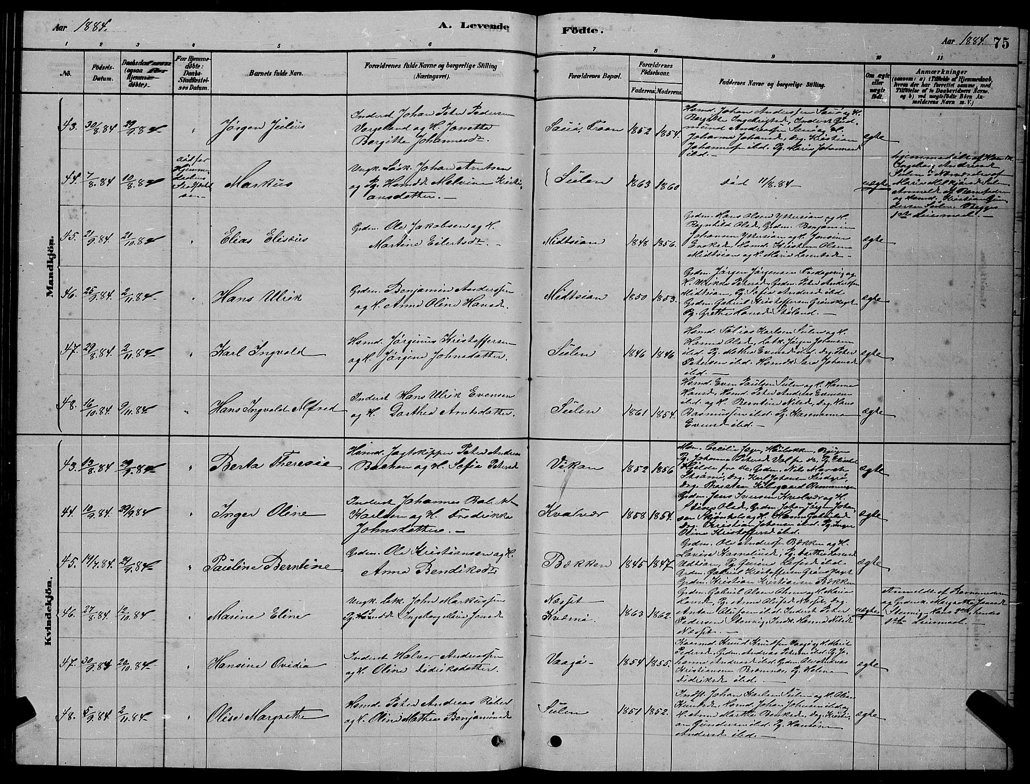 Ministerialprotokoller, klokkerbøker og fødselsregistre - Sør-Trøndelag, SAT/A-1456/640/L0585: Klokkerbok nr. 640C03, 1878-1891, s. 75