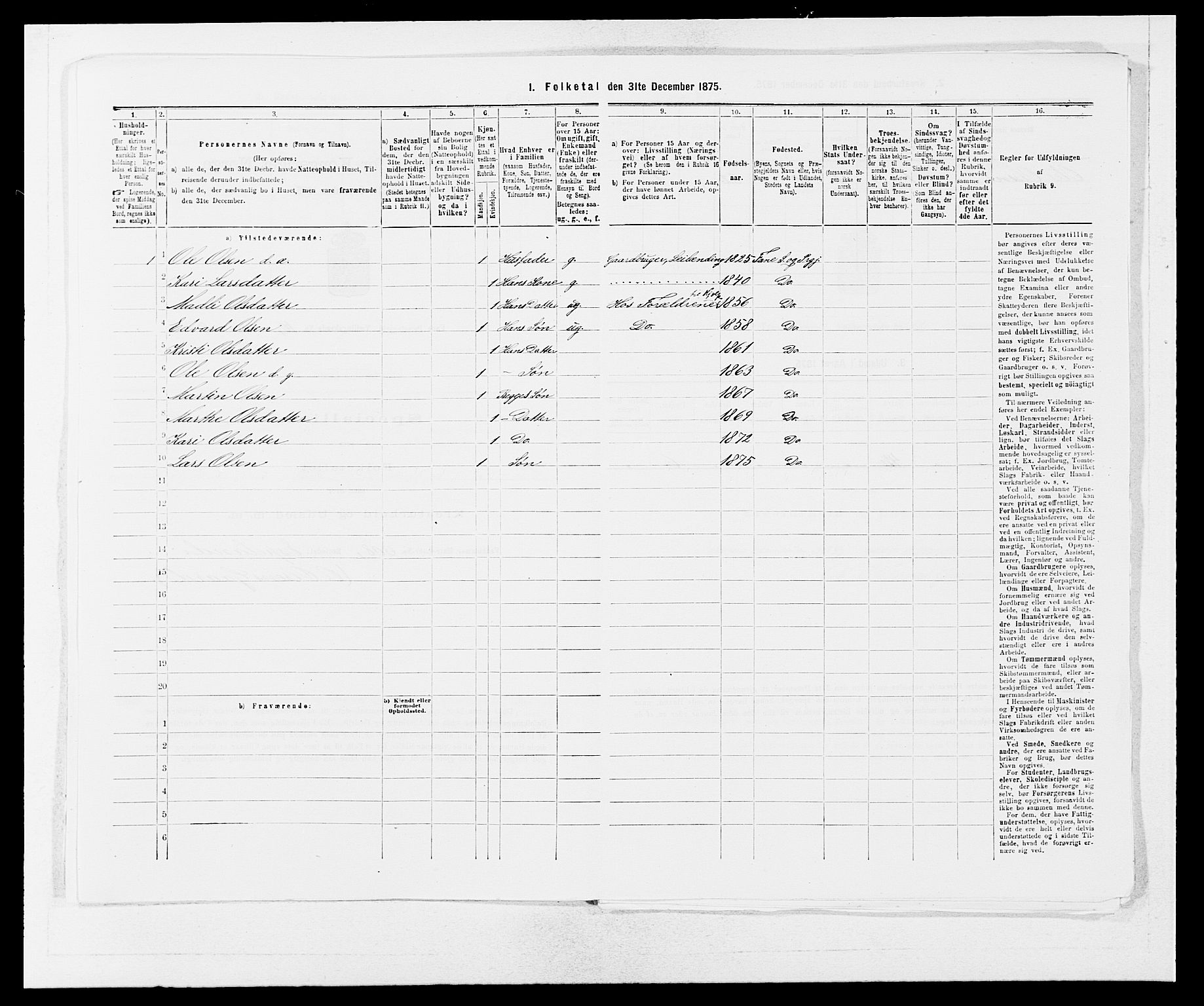 SAB, Folketelling 1875 for 1249P Fana prestegjeld, 1875, s. 1031