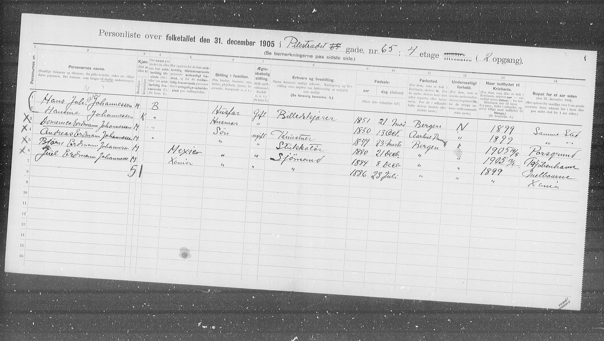 OBA, Kommunal folketelling 31.12.1905 for Kristiania kjøpstad, 1905, s. 41998