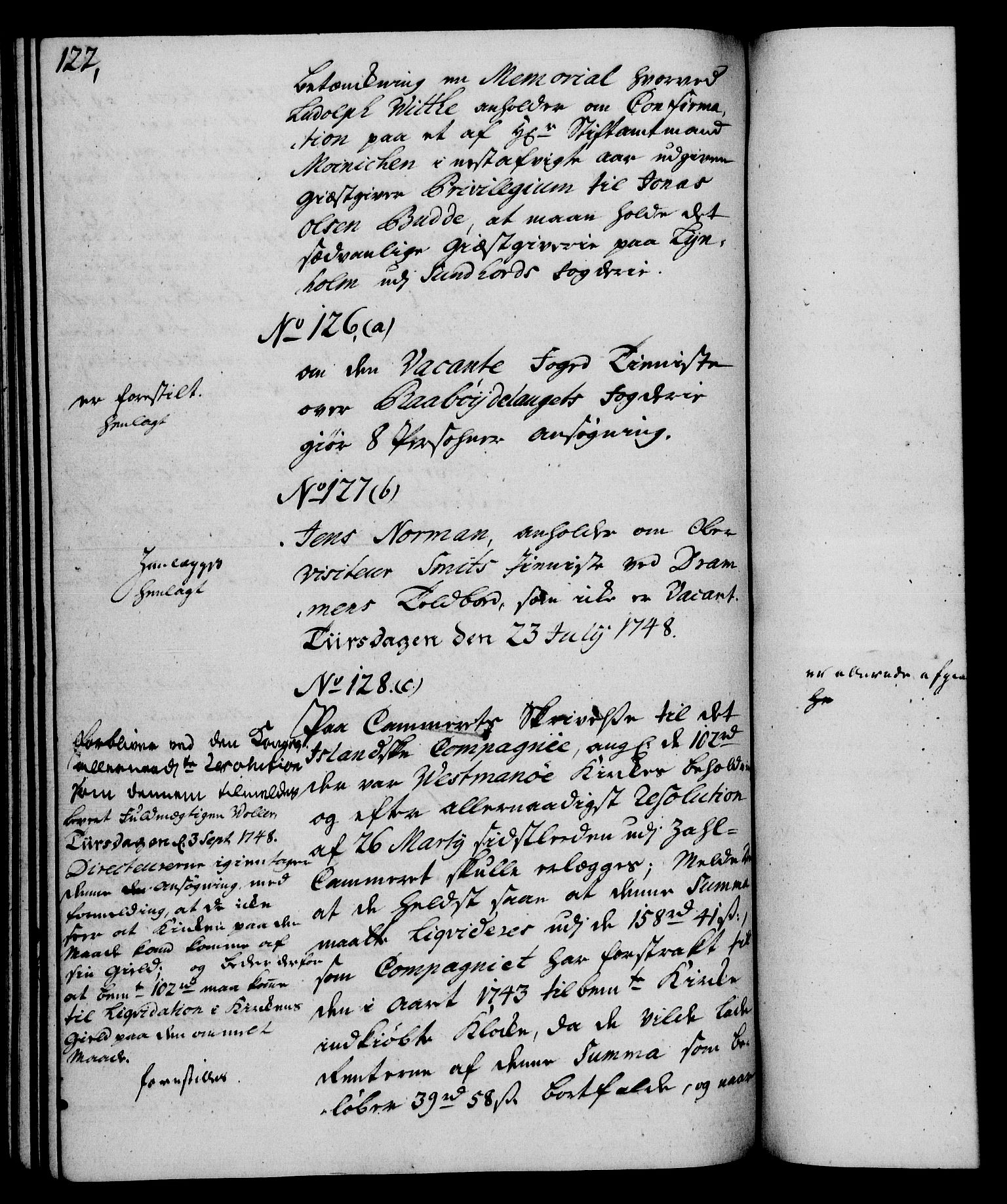 Rentekammeret, Kammerkanselliet, RA/EA-3111/G/Gh/Gha/L0029: Norsk ekstraktmemorialprotokoll (merket RK 53.74), 1748-1749, s. 122