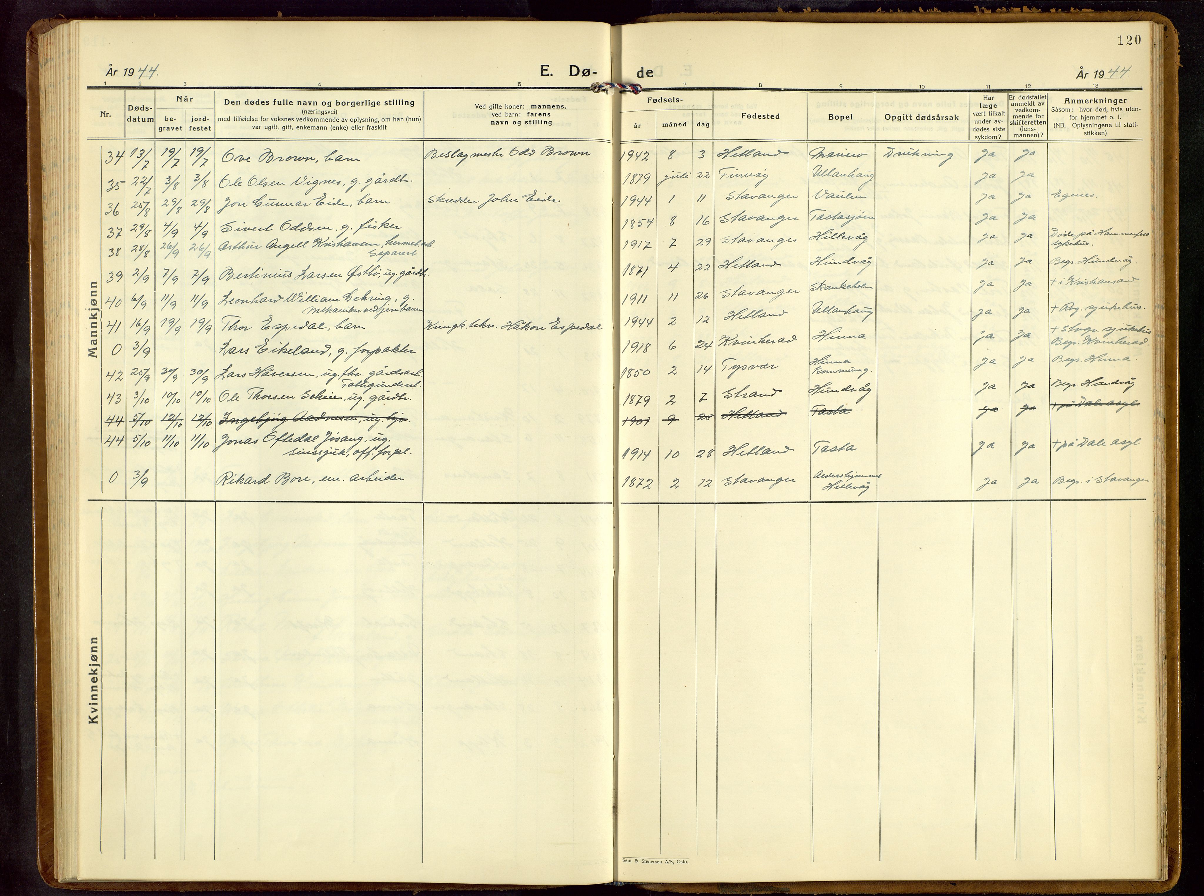 Hetland sokneprestkontor, AV/SAST-A-101826/30/30BB/L0013: Klokkerbok nr. B 13, 1931-1952, s. 120