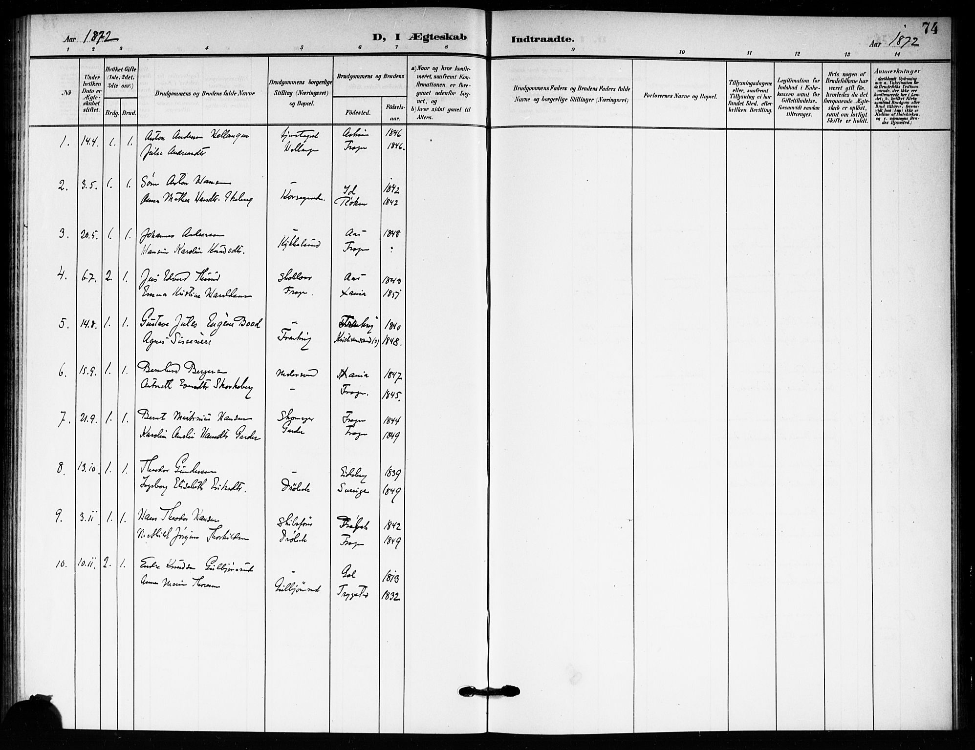 Drøbak prestekontor Kirkebøker, AV/SAO-A-10142a/F/Fc/L0001: Ministerialbok nr. III 1, 1871-1900, s. 74