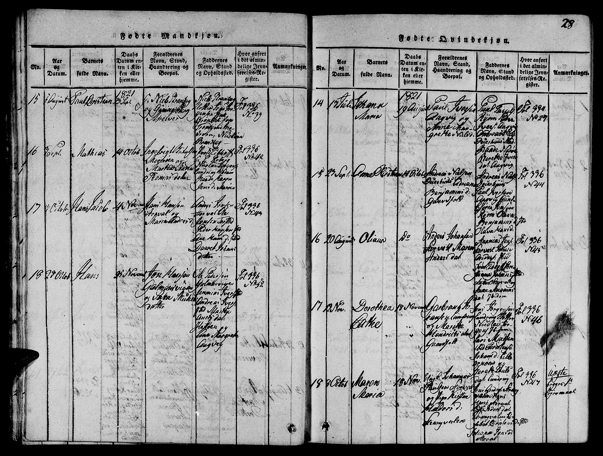 Ministerialprotokoller, klokkerbøker og fødselsregistre - Nord-Trøndelag, AV/SAT-A-1458/784/L0679: Klokkerbok nr. 784C01 /1, 1816-1822, s. 28