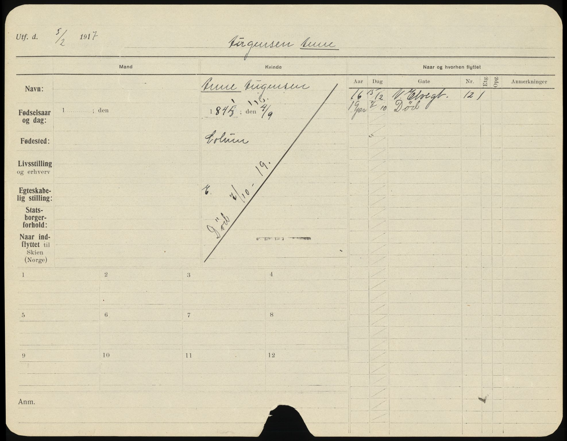 Skien folkeregister, AV/SAKO-A-425/H/Ha/L0001: Døde, 1916-1929, s. 391