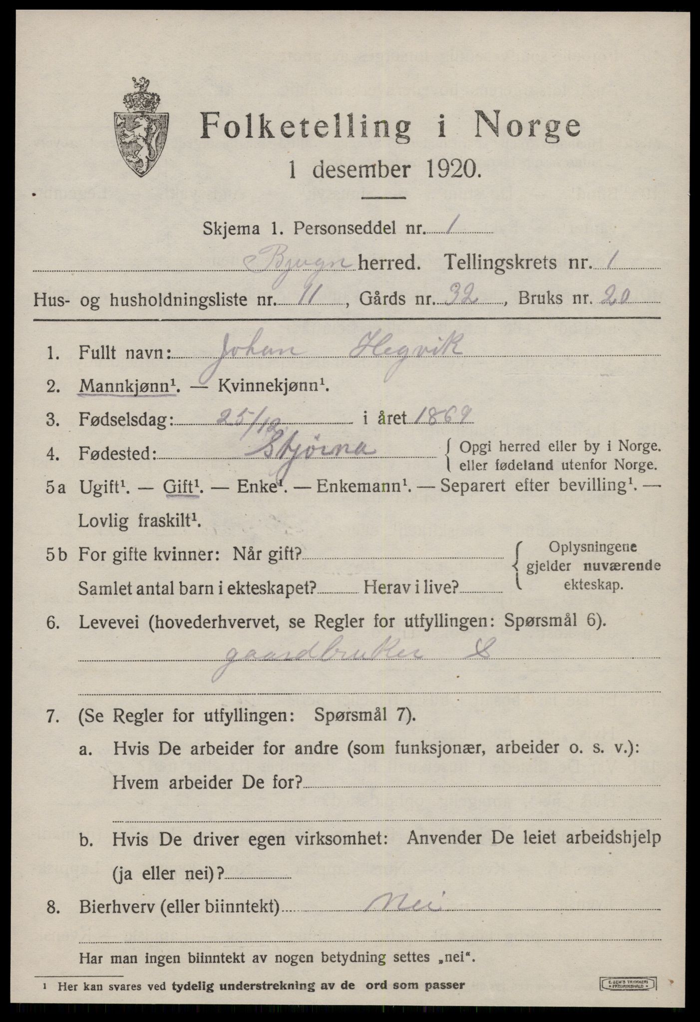 SAT, Folketelling 1920 for 1627 Bjugn herred, 1920, s. 567