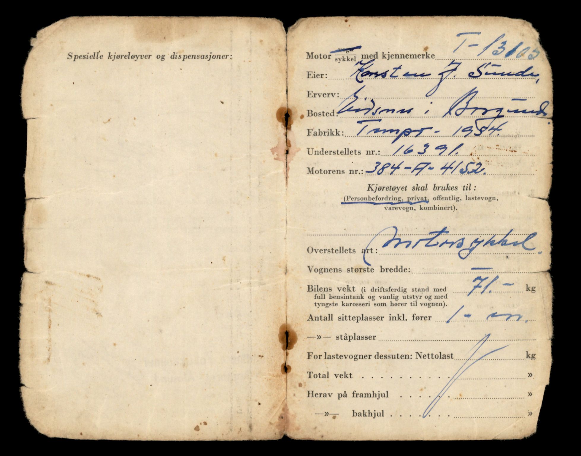 Møre og Romsdal vegkontor - Ålesund trafikkstasjon, AV/SAT-A-4099/F/Fe/L0037: Registreringskort for kjøretøy T 13031 - T 13179, 1927-1998, s. 1480