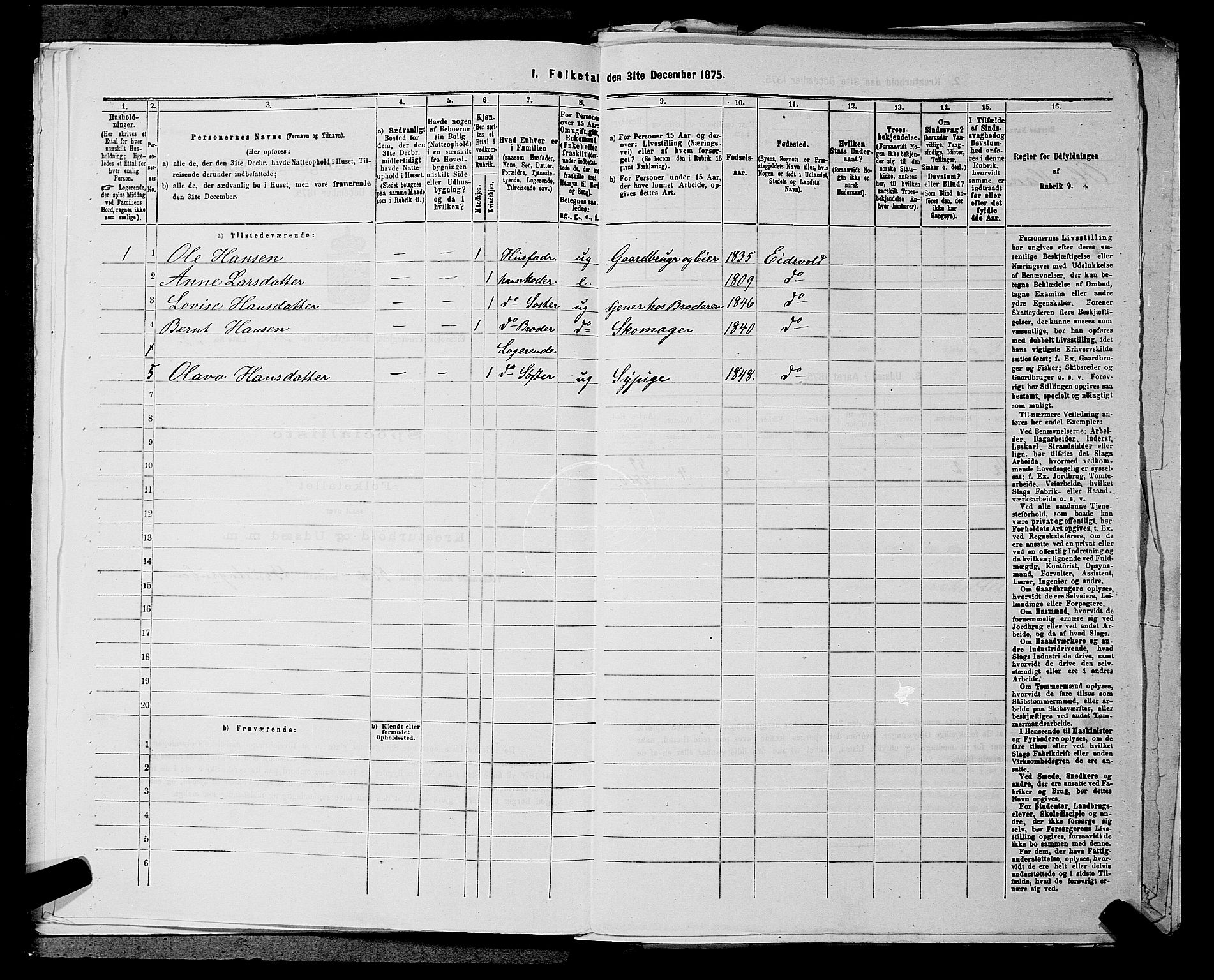 RA, Folketelling 1875 for 0237P Eidsvoll prestegjeld, 1875, s. 449