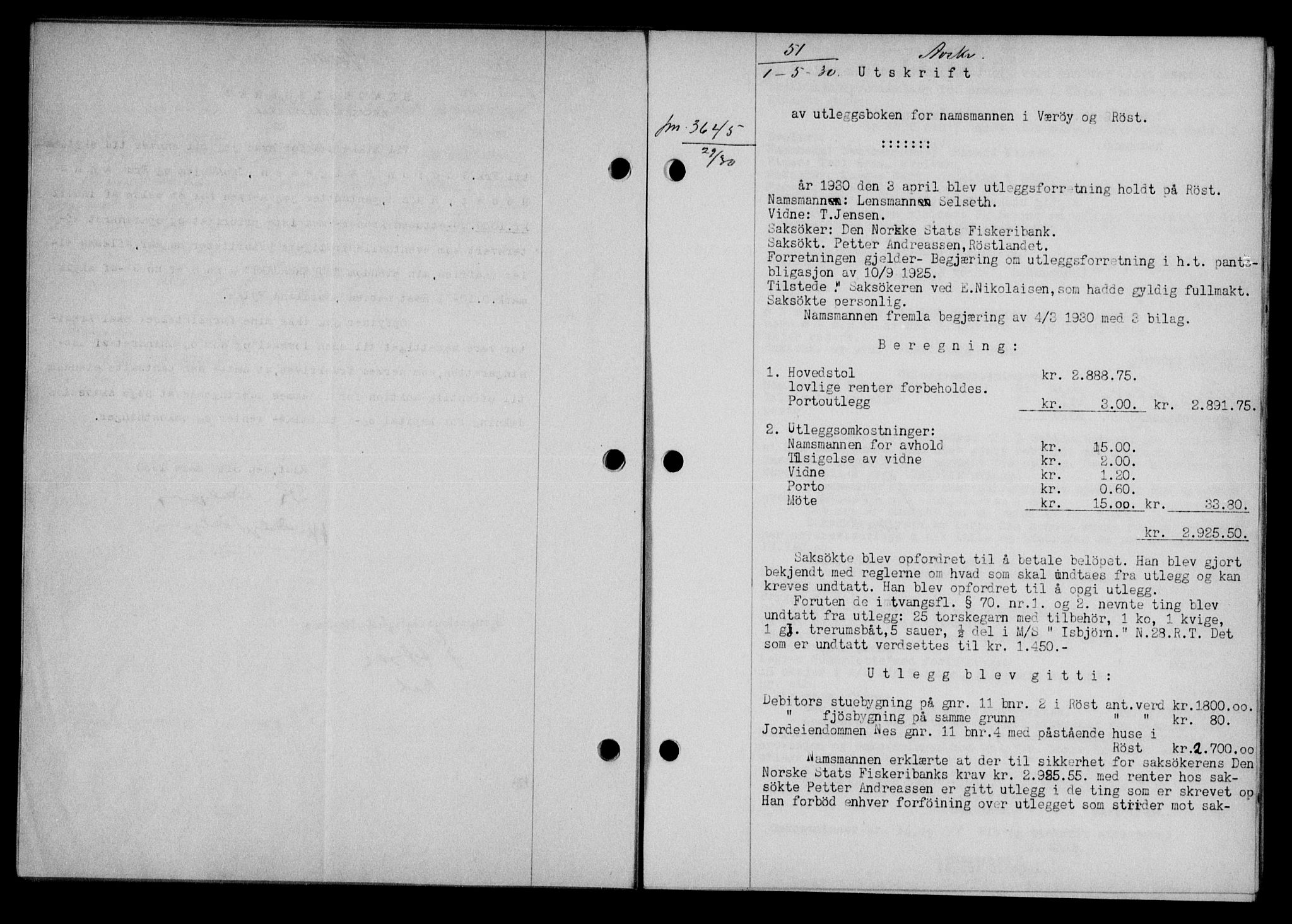 Lofoten sorenskriveri, SAT/A-0017/1/2/2C/L0021b: Pantebok nr. 21b, 1930-1930, Tingl.dato: 01.05.1930