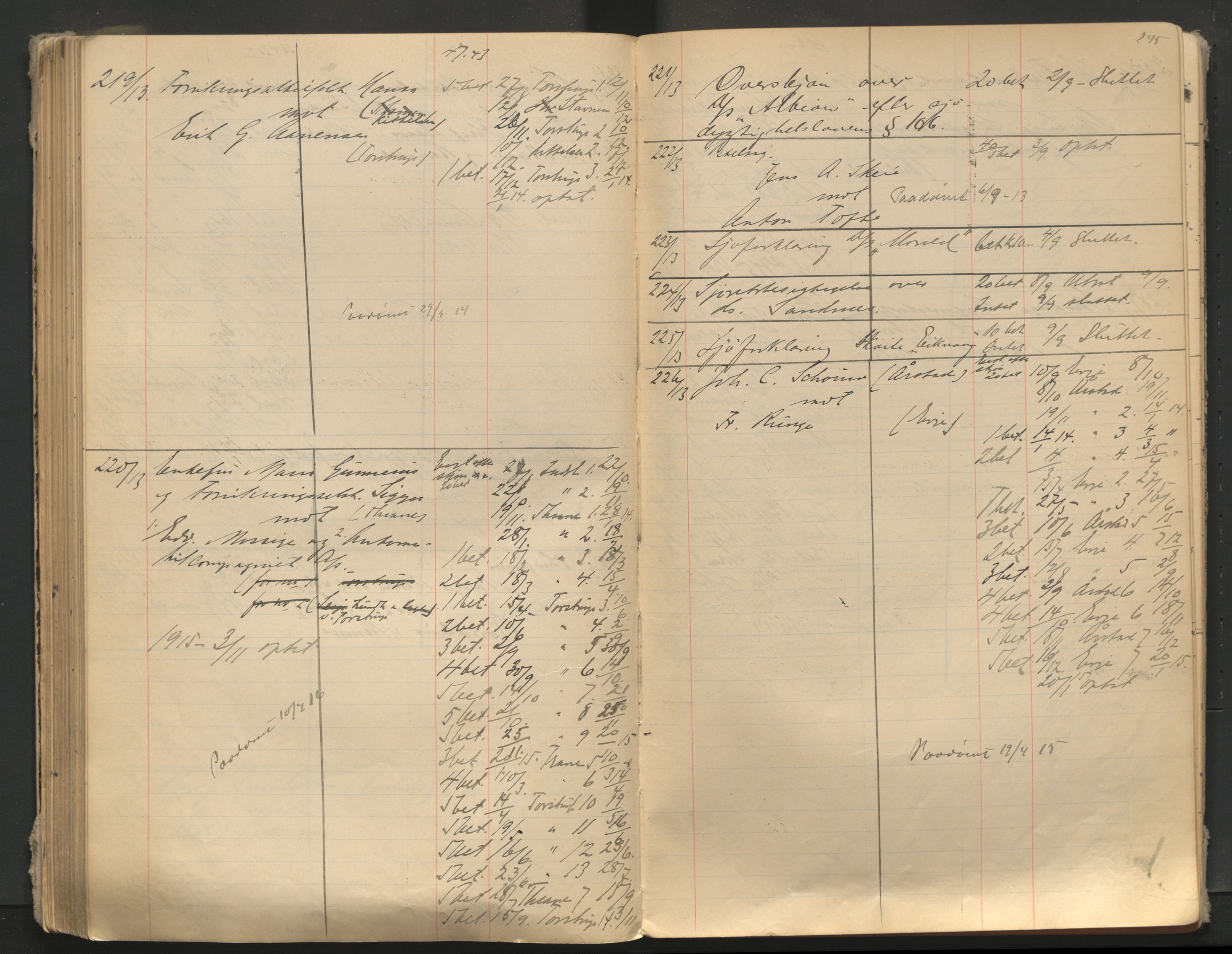 Stavanger byfogd, AV/SAST-A-101408/001/3/32/32A/L0005: Saksliste for Stavanger byting, 1910-1914, s. 244-245