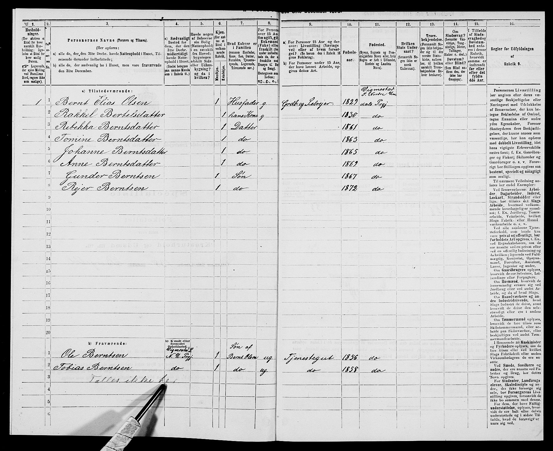 SAK, Folketelling 1875 for 1028P Nord-Audnedal prestegjeld, 1875, s. 352