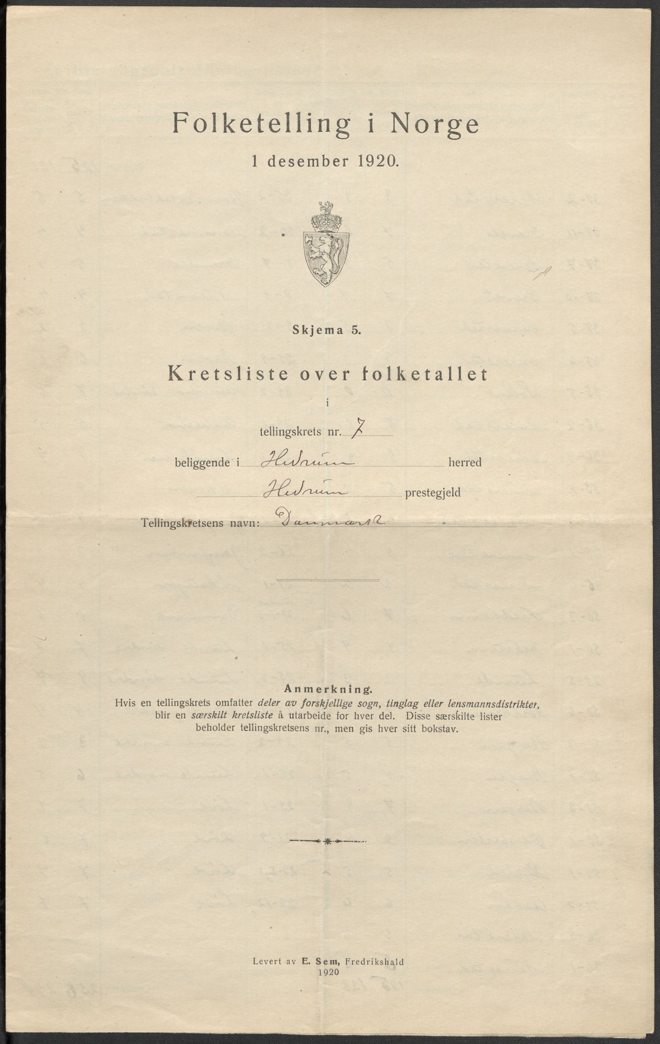 SAKO, Folketelling 1920 for 0727 Hedrum herred, 1920, s. 23