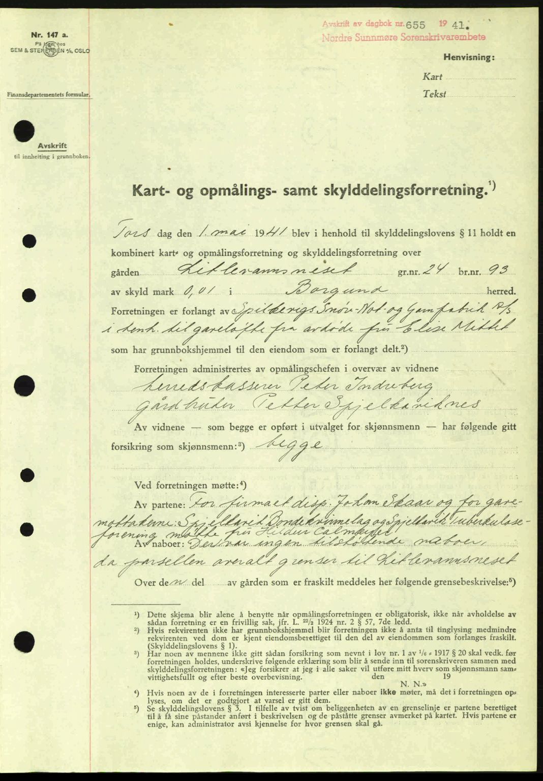 Nordre Sunnmøre sorenskriveri, SAT/A-0006/1/2/2C/2Ca: Pantebok nr. A10, 1940-1941, Dagboknr: 655/1941