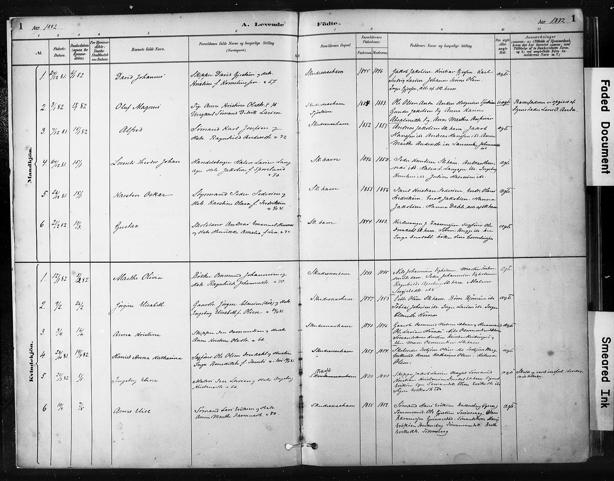 Skudenes sokneprestkontor, AV/SAST-A -101849/H/Ha/Haa/L0008: Ministerialbok nr. A 5, 1882-1912, s. 1