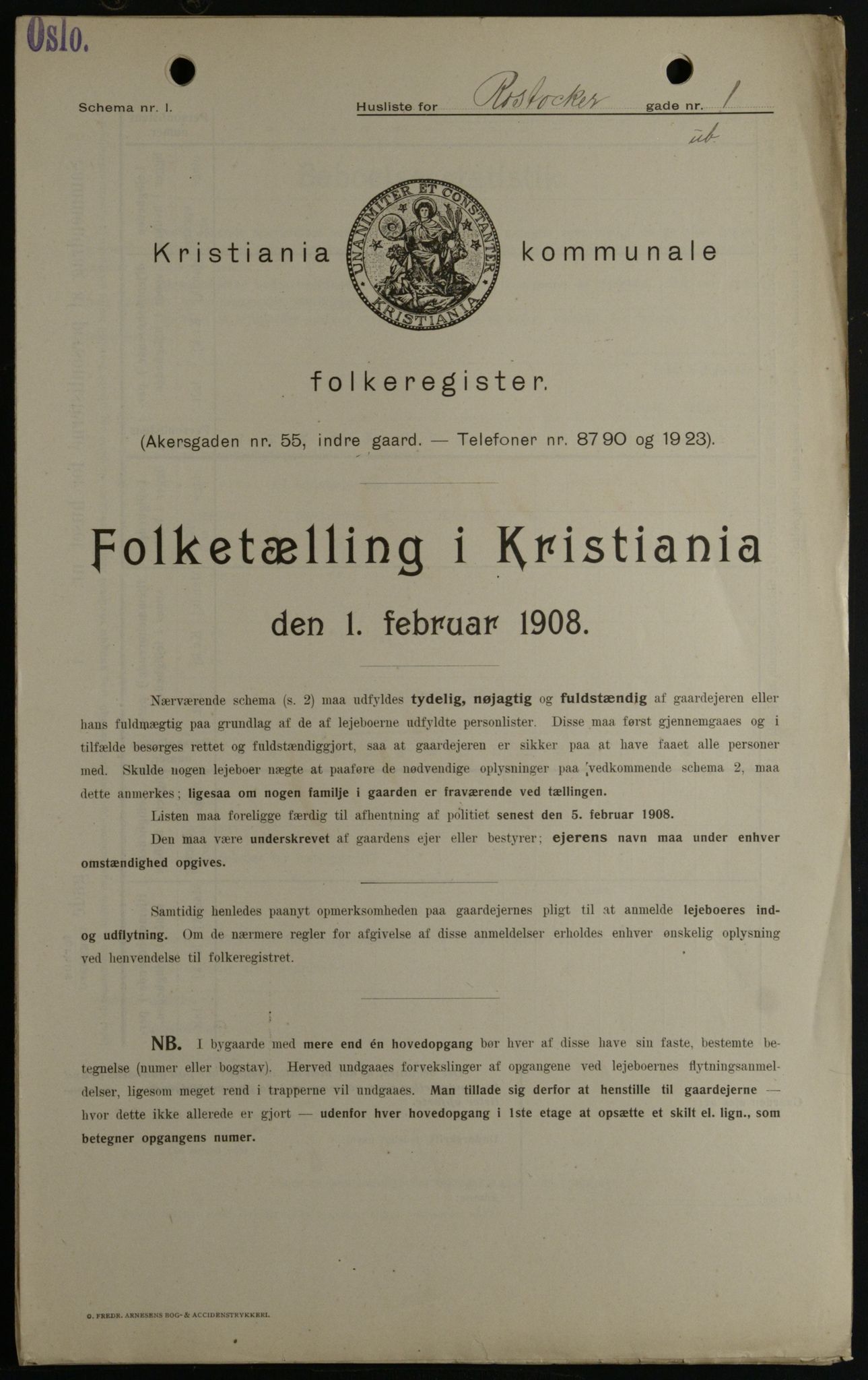 OBA, Kommunal folketelling 1.2.1908 for Kristiania kjøpstad, 1908, s. 76071