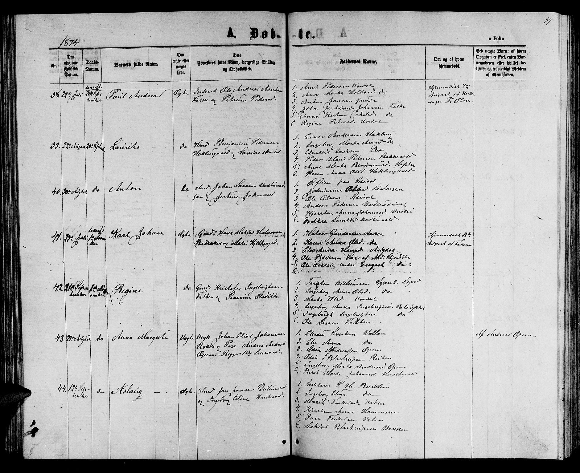 Ministerialprotokoller, klokkerbøker og fødselsregistre - Nord-Trøndelag, AV/SAT-A-1458/714/L0133: Klokkerbok nr. 714C02, 1865-1877, s. 57