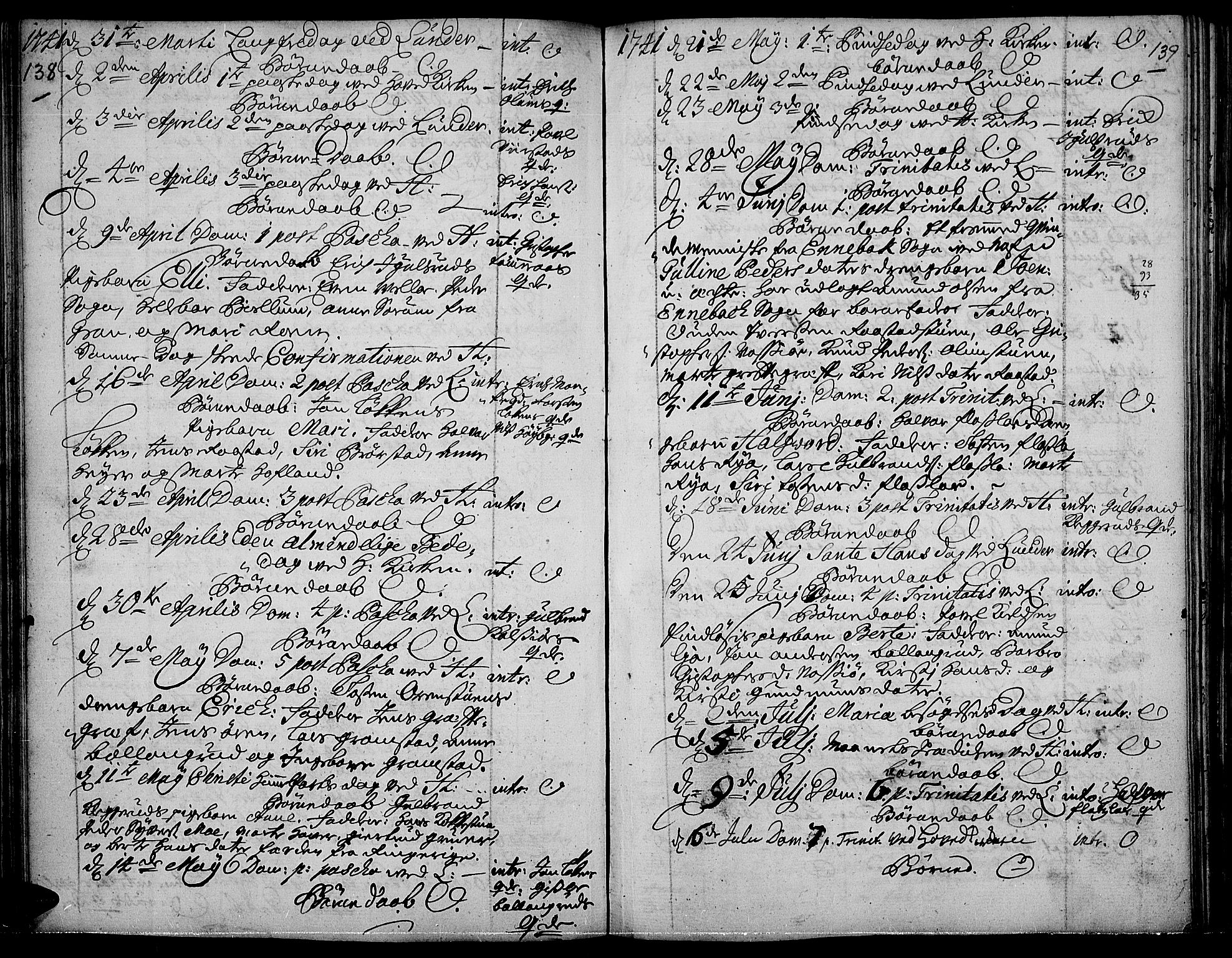 Jevnaker prestekontor, AV/SAH-PREST-116/H/Ha/Haa/L0002: Ministerialbok nr. 2, 1725-1751, s. 138-139