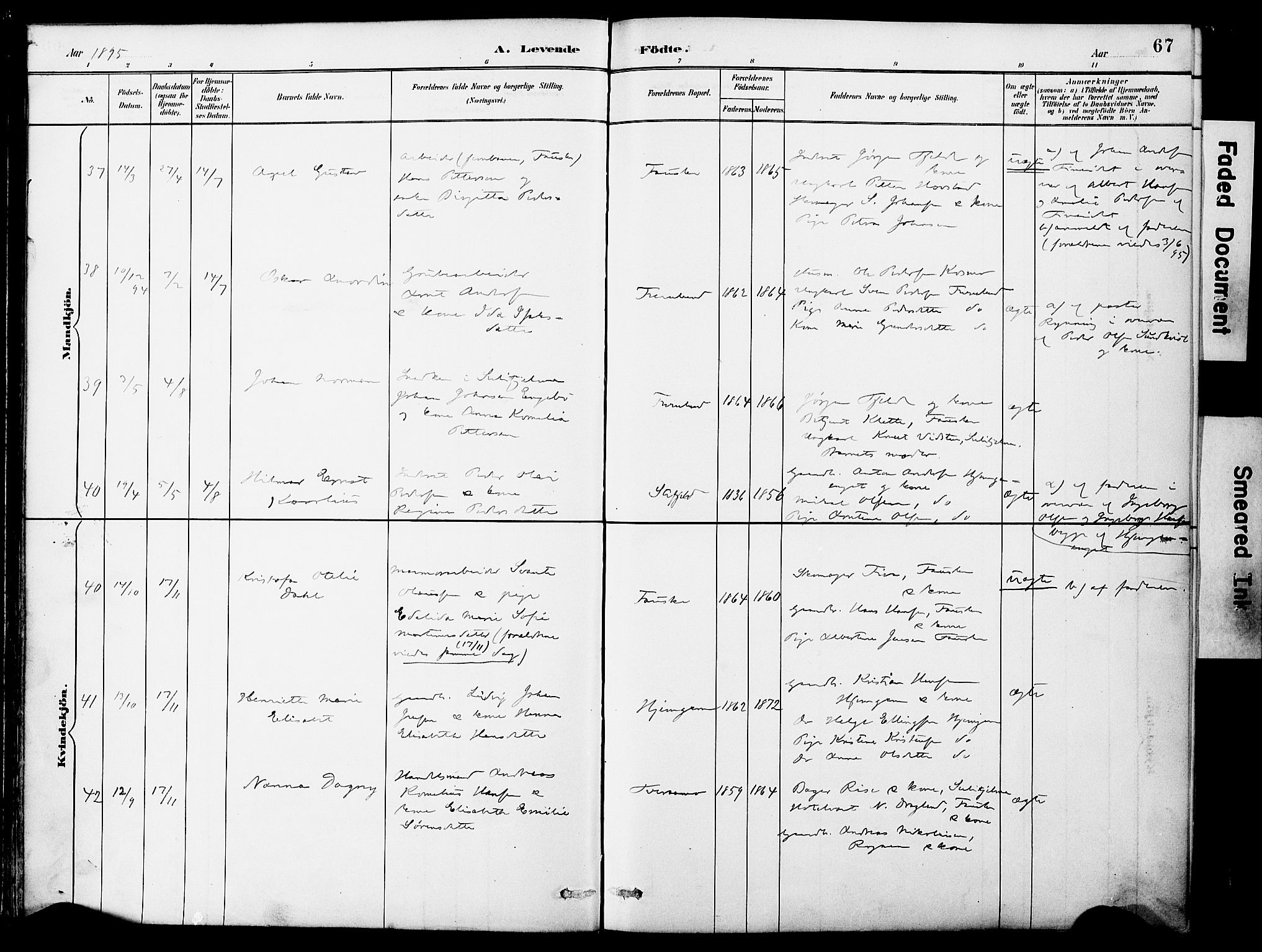 Ministerialprotokoller, klokkerbøker og fødselsregistre - Nordland, AV/SAT-A-1459/849/L0690: Ministerialbok nr. 849A02, 1890-1897, s. 67