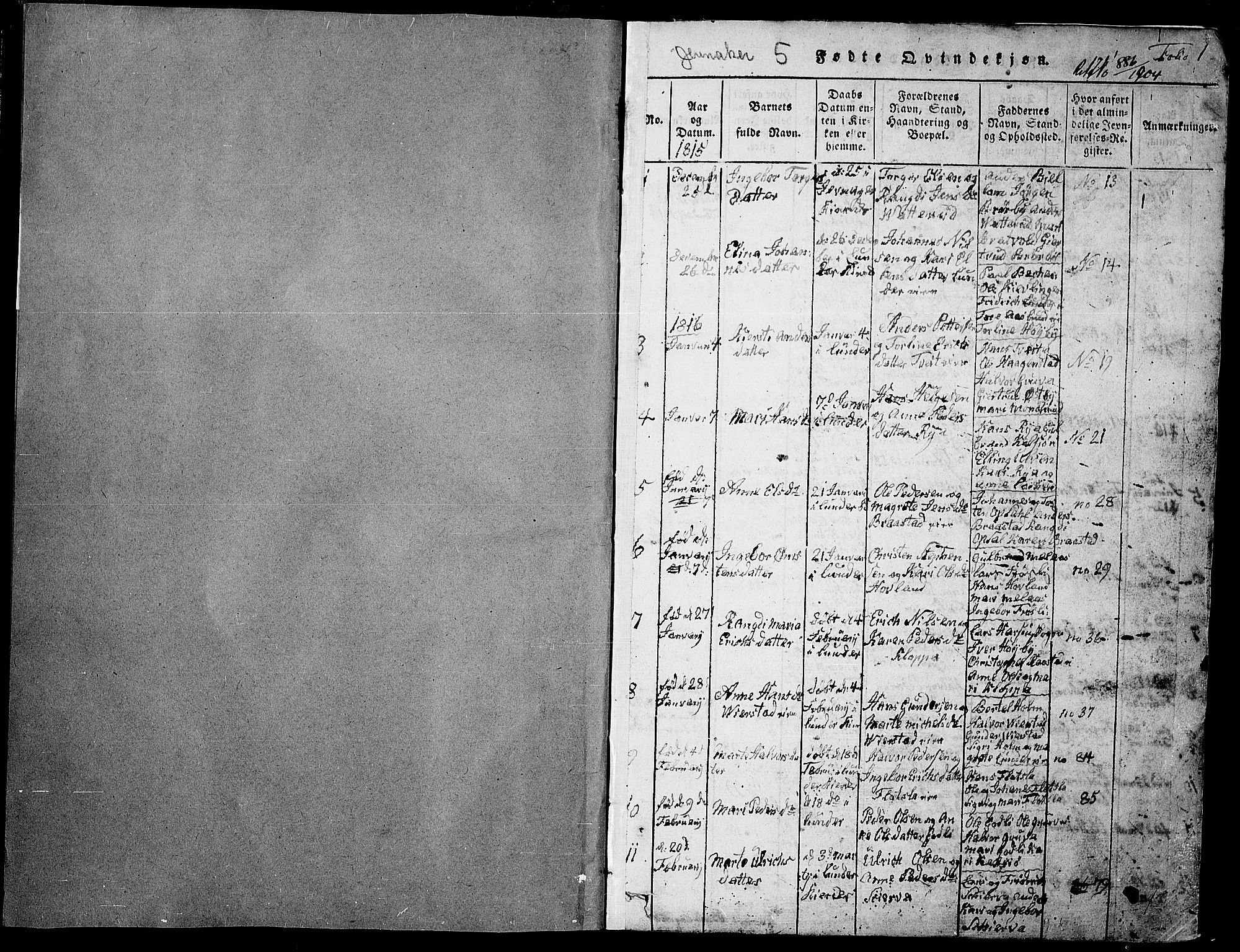 Jevnaker prestekontor, SAH/PREST-116/H/Ha/Hab/L0001: Klokkerbok nr. 1, 1815-1837, s. 1