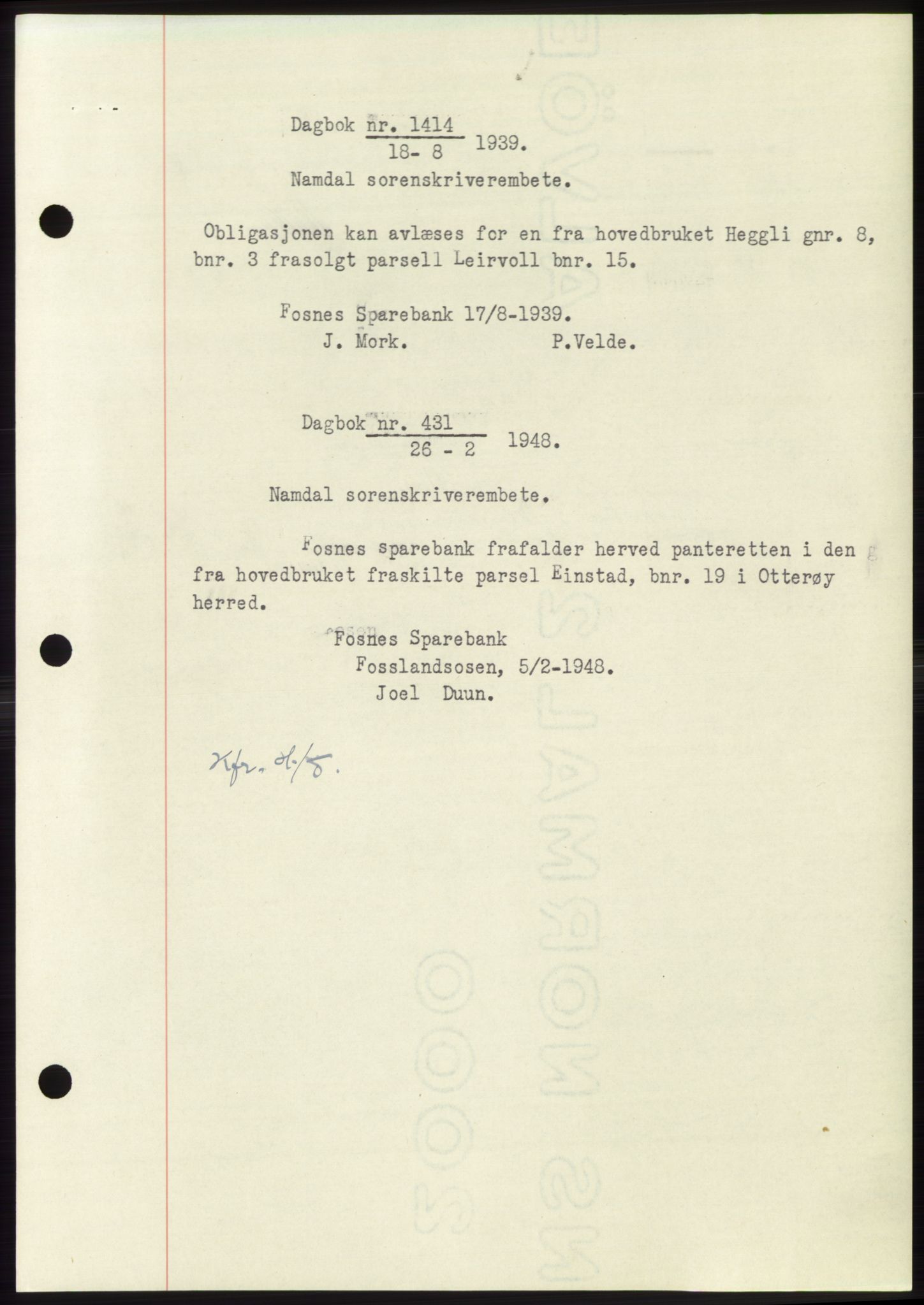 Namdal sorenskriveri, SAT/A-4133/1/2/2C: Pantebok nr. -, 1937-1939, Tingl.dato: 18.08.1939