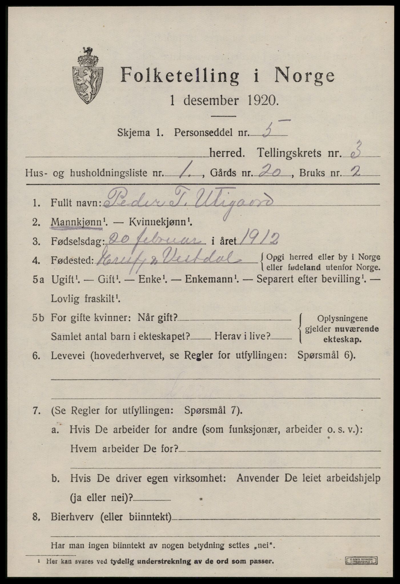 SAT, Folketelling 1920 for 1542 Eresfjord og Vistdal herred, 1920, s. 1661