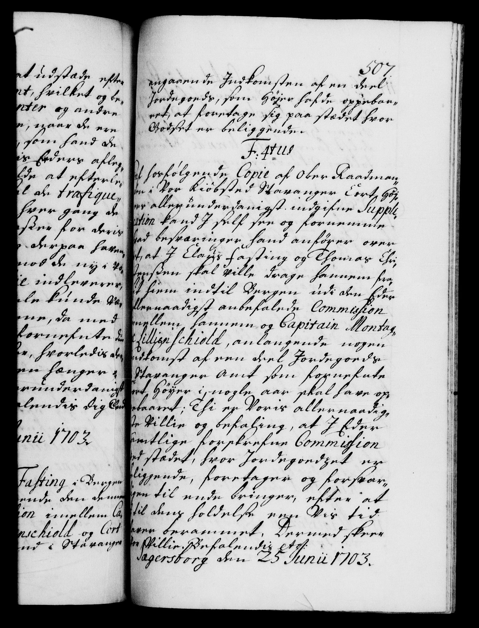 Danske Kanselli 1572-1799, AV/RA-EA-3023/F/Fc/Fca/Fcab/L0016: Norske tegnelser, 1699-1703, s. 507a