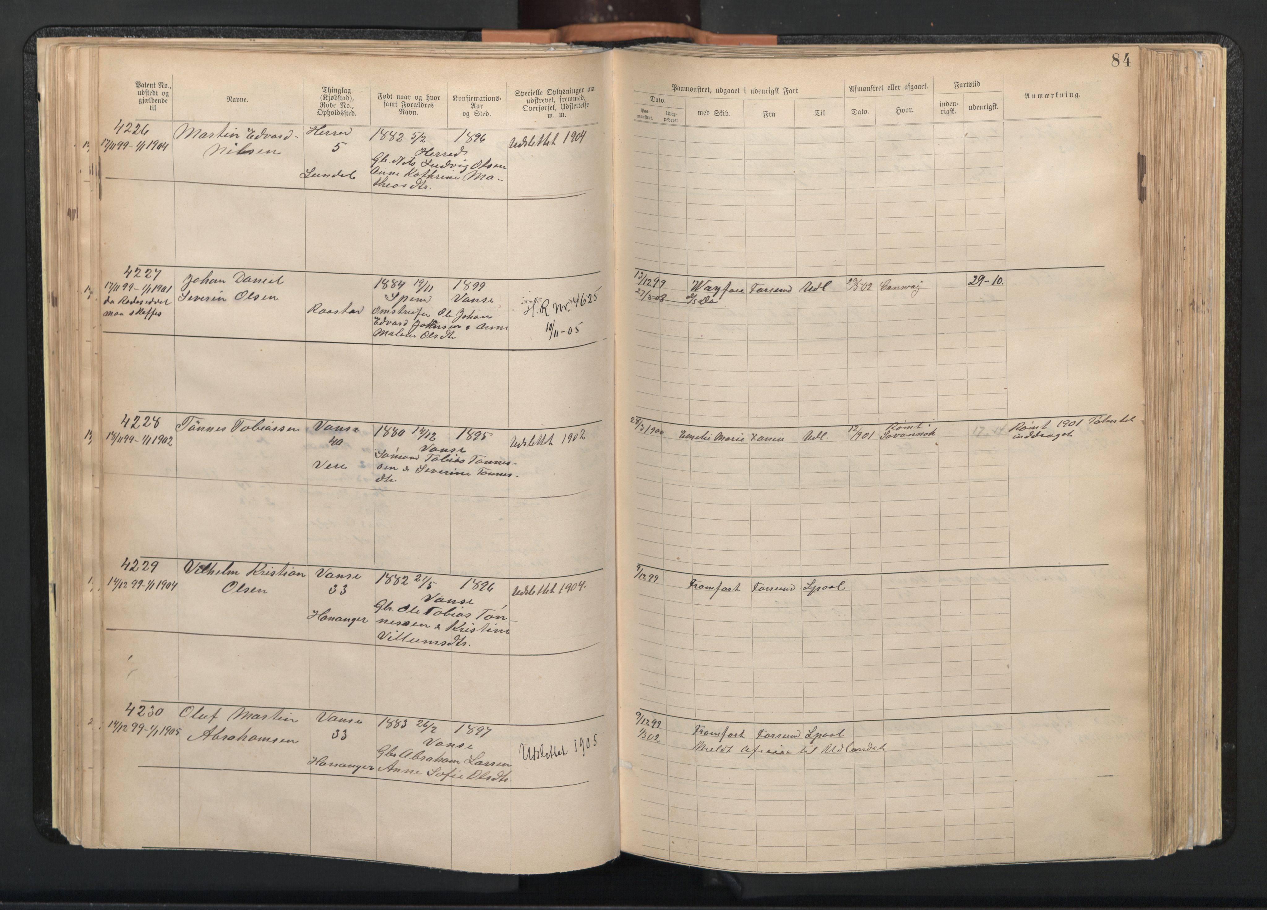 Farsund mønstringskrets, SAK/2031-0017/F/Fa/L0003: Annotasjonsrulle nr 3816-5304 med register, M-3, 1894-1948, s. 115