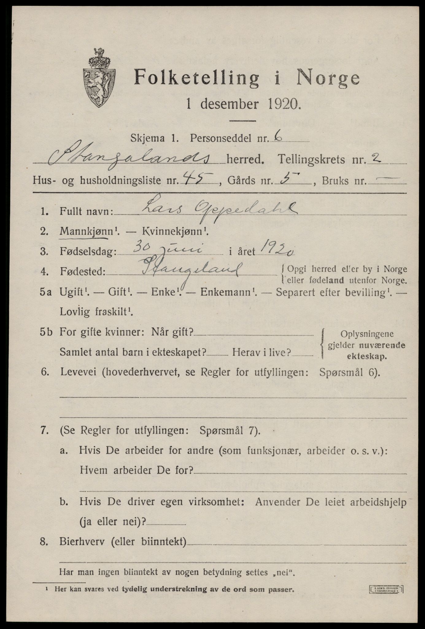 SAST, Folketelling 1920 for 1148 Stangaland herred, 1920, s. 1777