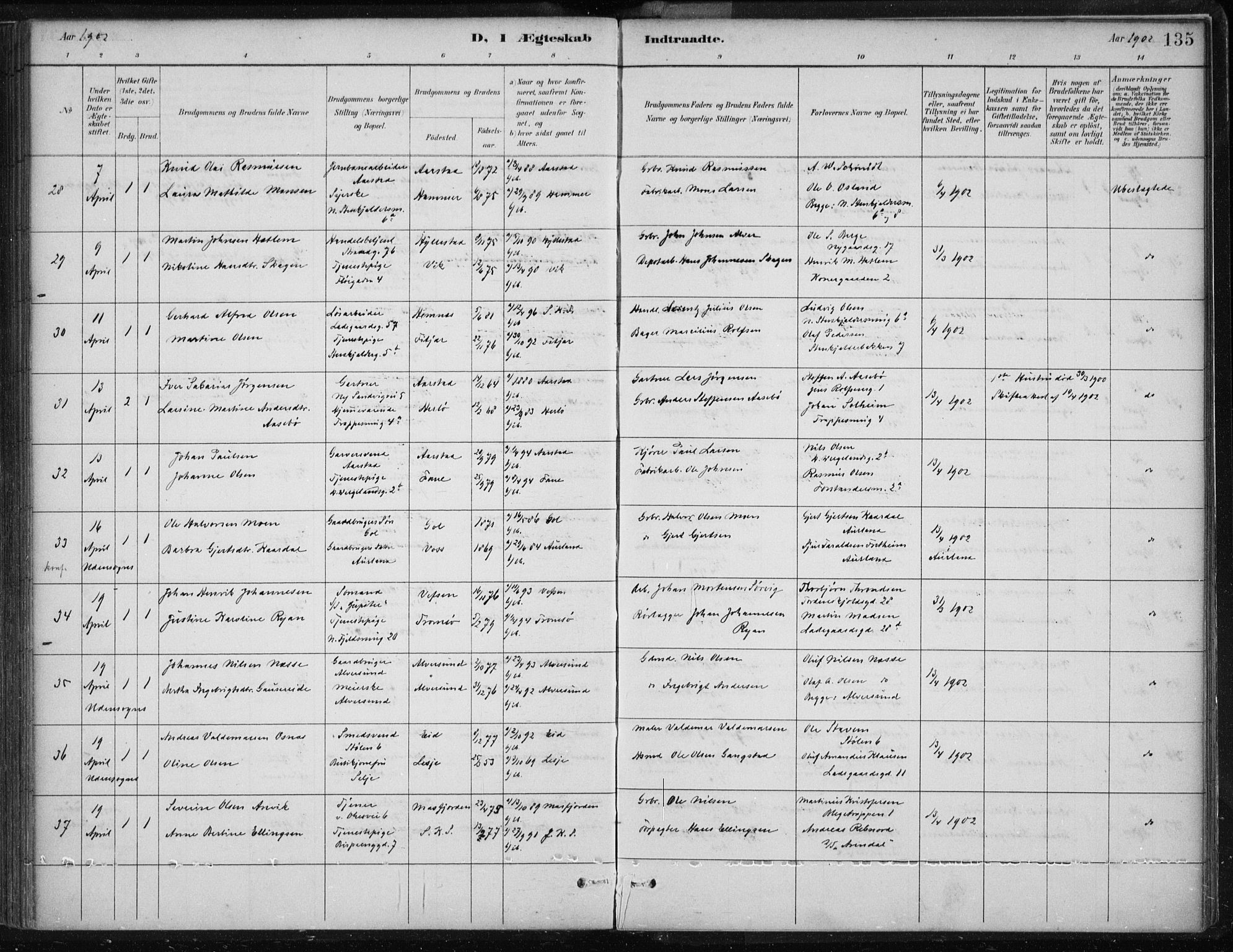 Korskirken sokneprestembete, AV/SAB-A-76101/H/Hab: Klokkerbok nr. D 3, 1887-1906, s. 135