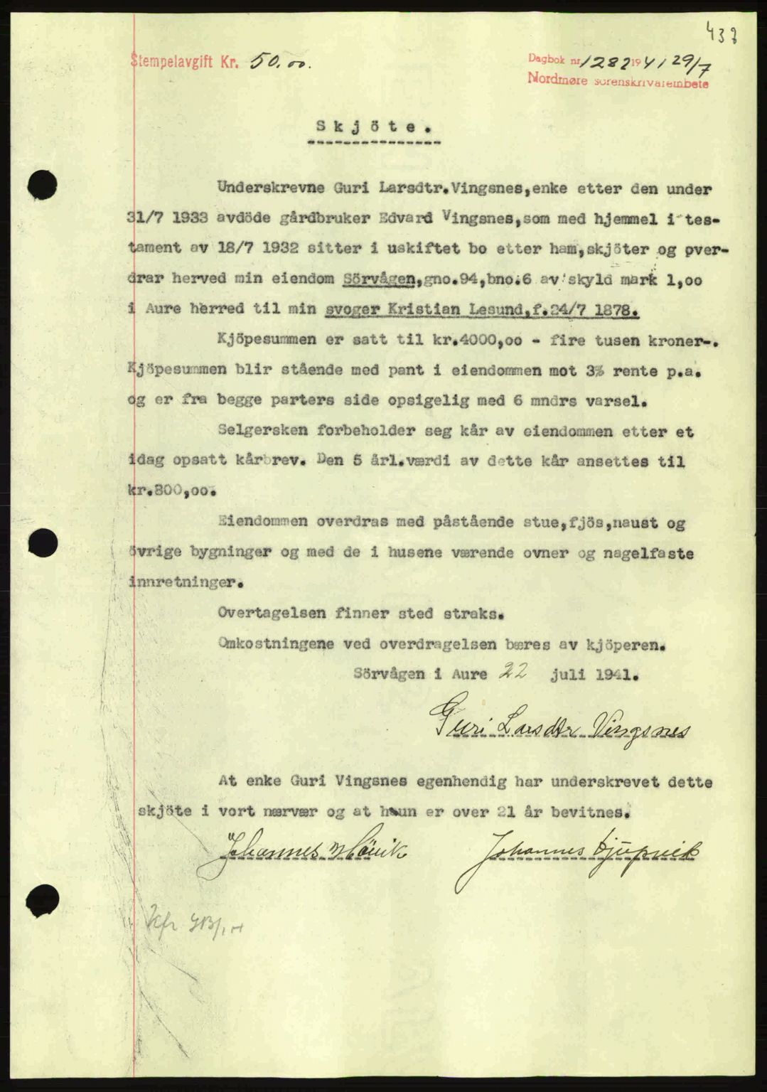 Nordmøre sorenskriveri, SAT/A-4132/1/2/2Ca: Pantebok nr. A90, 1941-1941, Dagboknr: 1282/1941