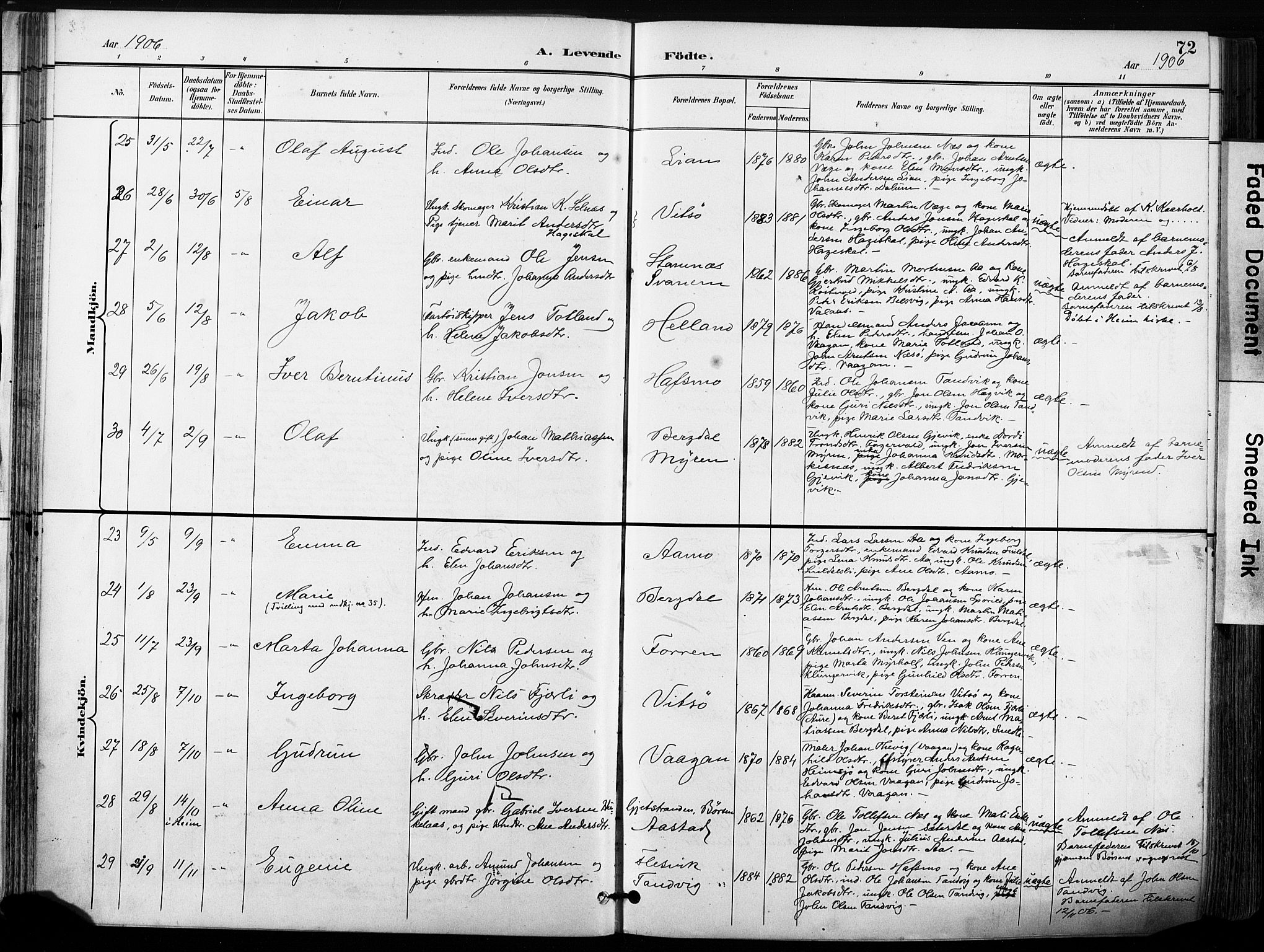 Ministerialprotokoller, klokkerbøker og fødselsregistre - Sør-Trøndelag, AV/SAT-A-1456/630/L0497: Ministerialbok nr. 630A10, 1896-1910, s. 72