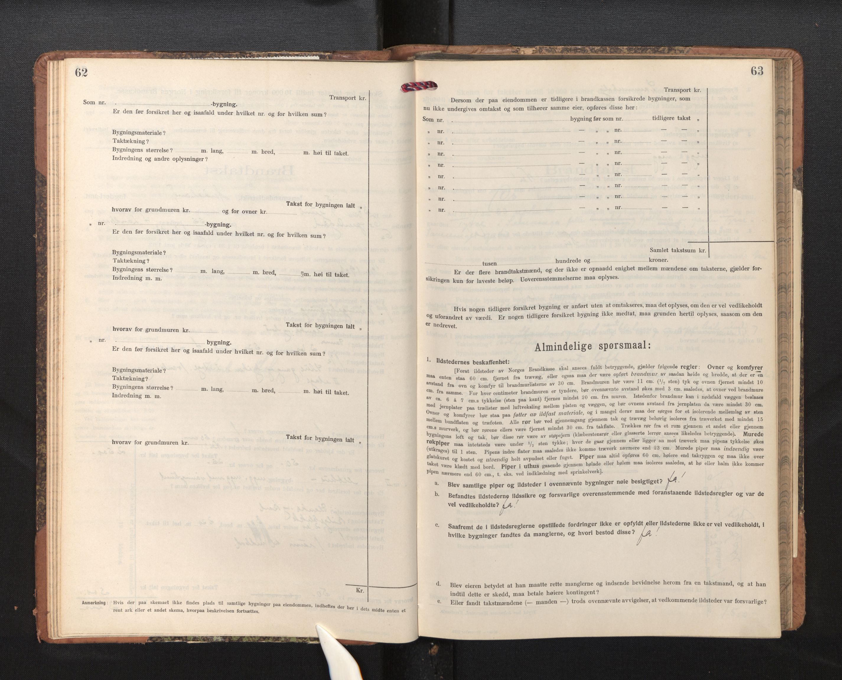 Lensmannen i Os, SAB/A-34101/0012/L0009: Branntakstprotokoll, skjematakst, 1915-1955, s. 62-63