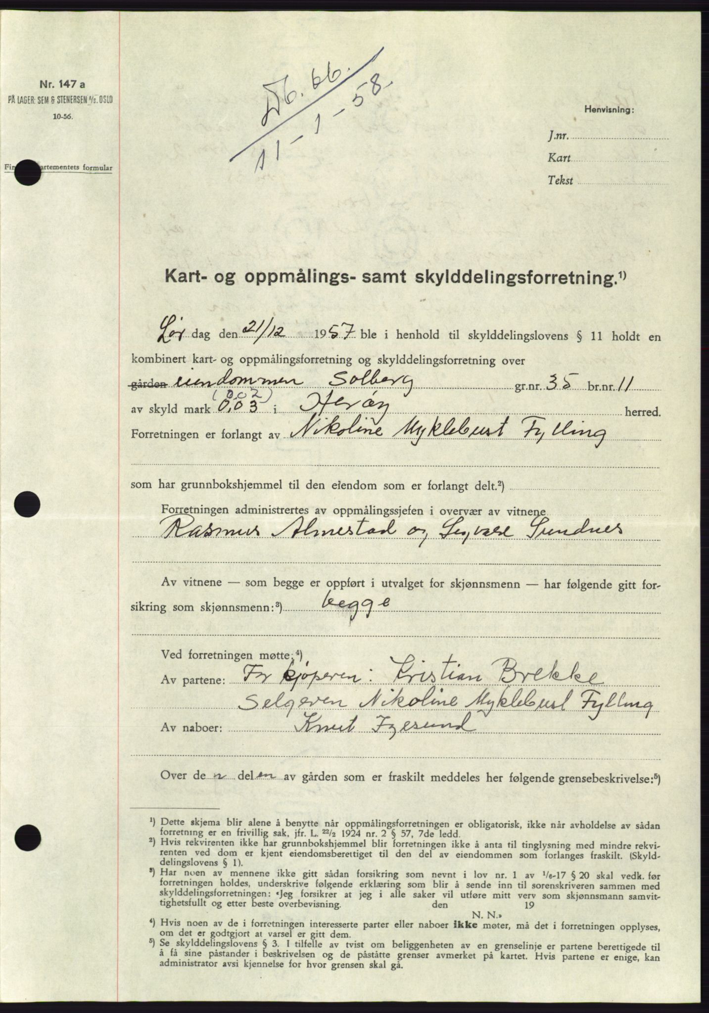 Søre Sunnmøre sorenskriveri, SAT/A-4122/1/2/2C/L0108: Pantebok nr. 34A, 1957-1958, Dagboknr: 66/1958