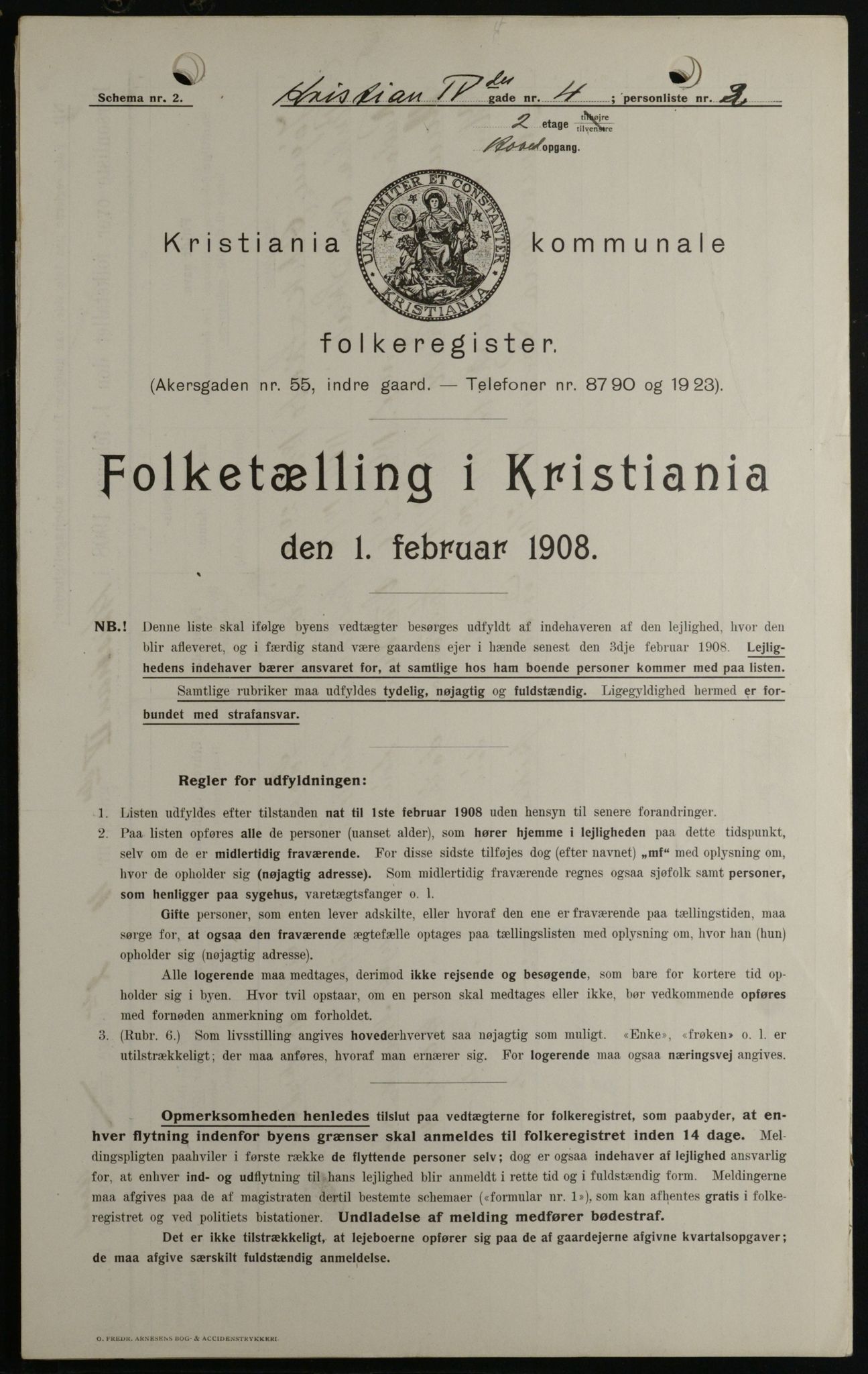 OBA, Kommunal folketelling 1.2.1908 for Kristiania kjøpstad, 1908, s. 48476
