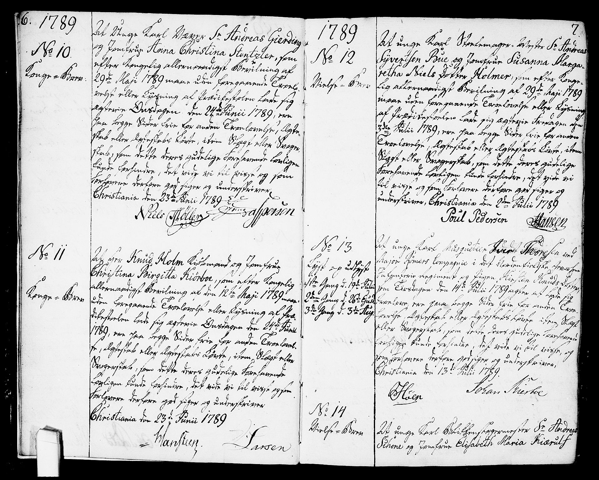 Oslo domkirke Kirkebøker, AV/SAO-A-10752/L/La/L0010: Forlovererklæringer nr. 10, 1789-1807, s. 6-7