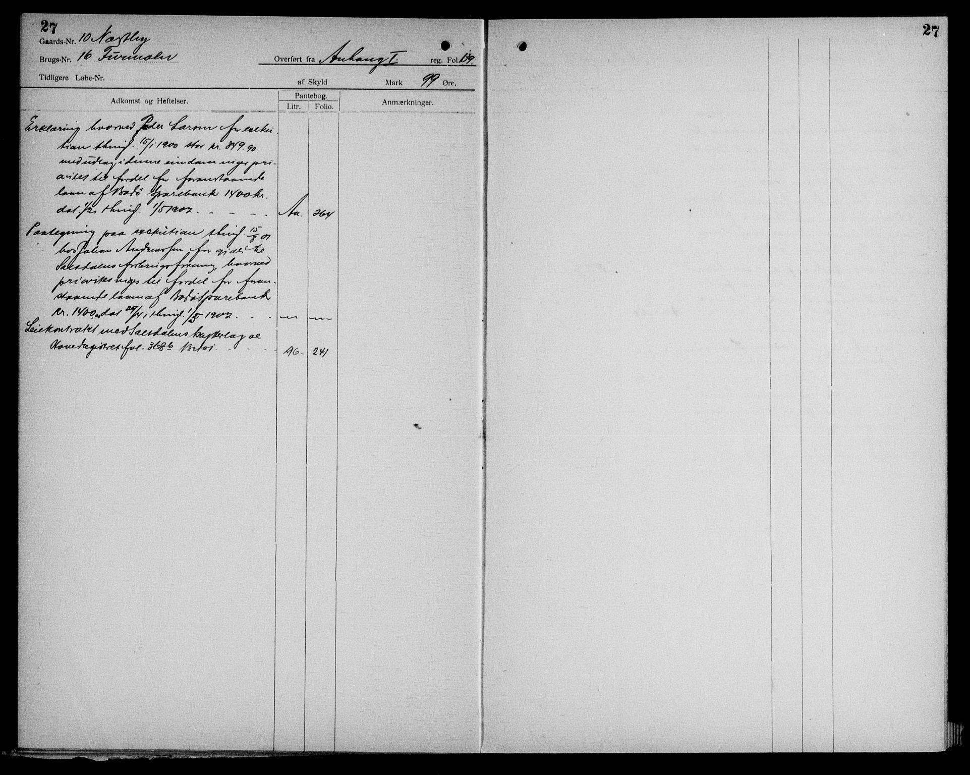 Salten sorenskriveri, AV/SAT-A-4578/1/2/2A/L0028: Panteregister nr. 28, s. 27