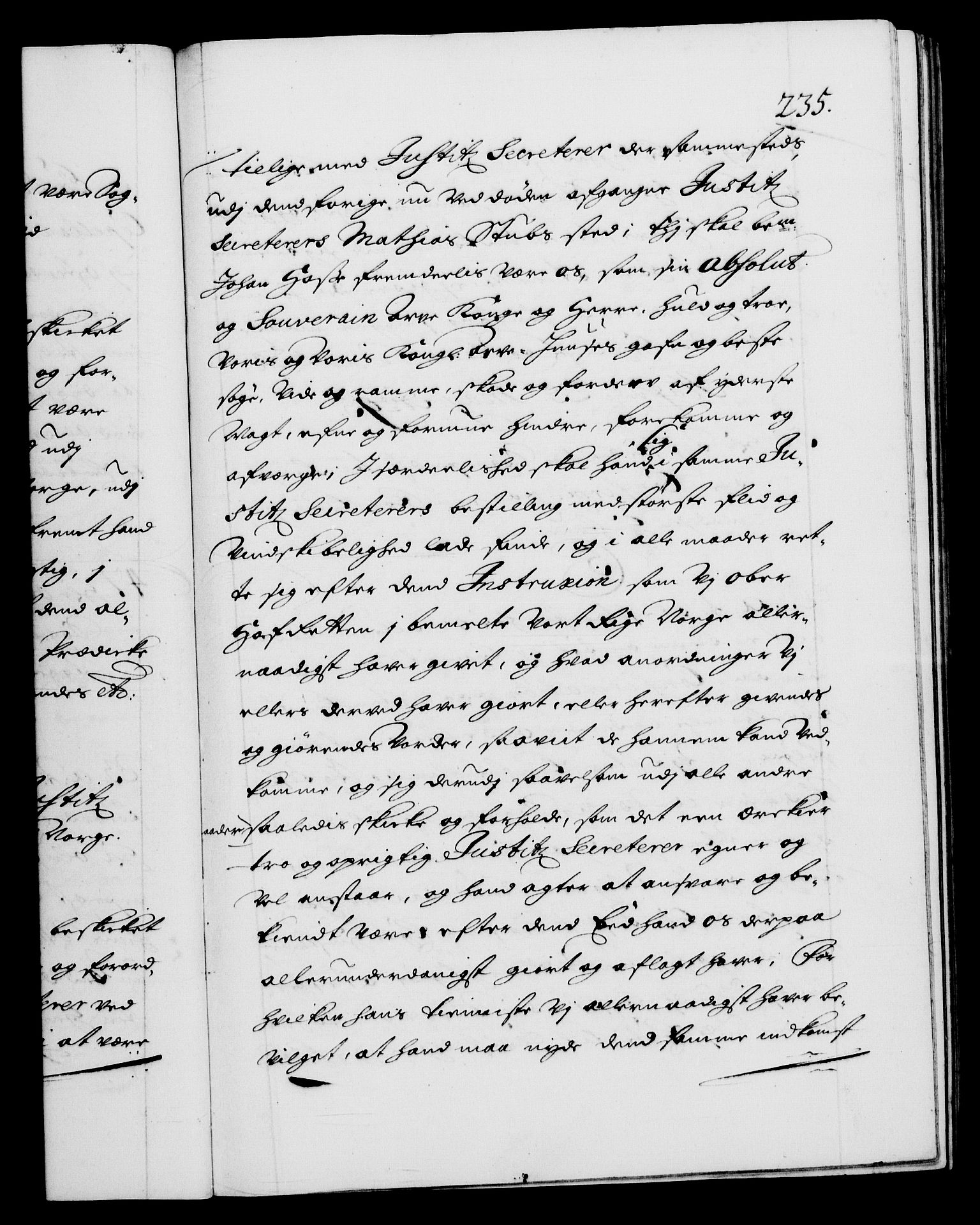 Danske Kanselli 1572-1799, AV/RA-EA-3023/F/Fc/Fca/Fcaa/L0016: Norske registre (mikrofilm), 1692-1697, s. 235a
