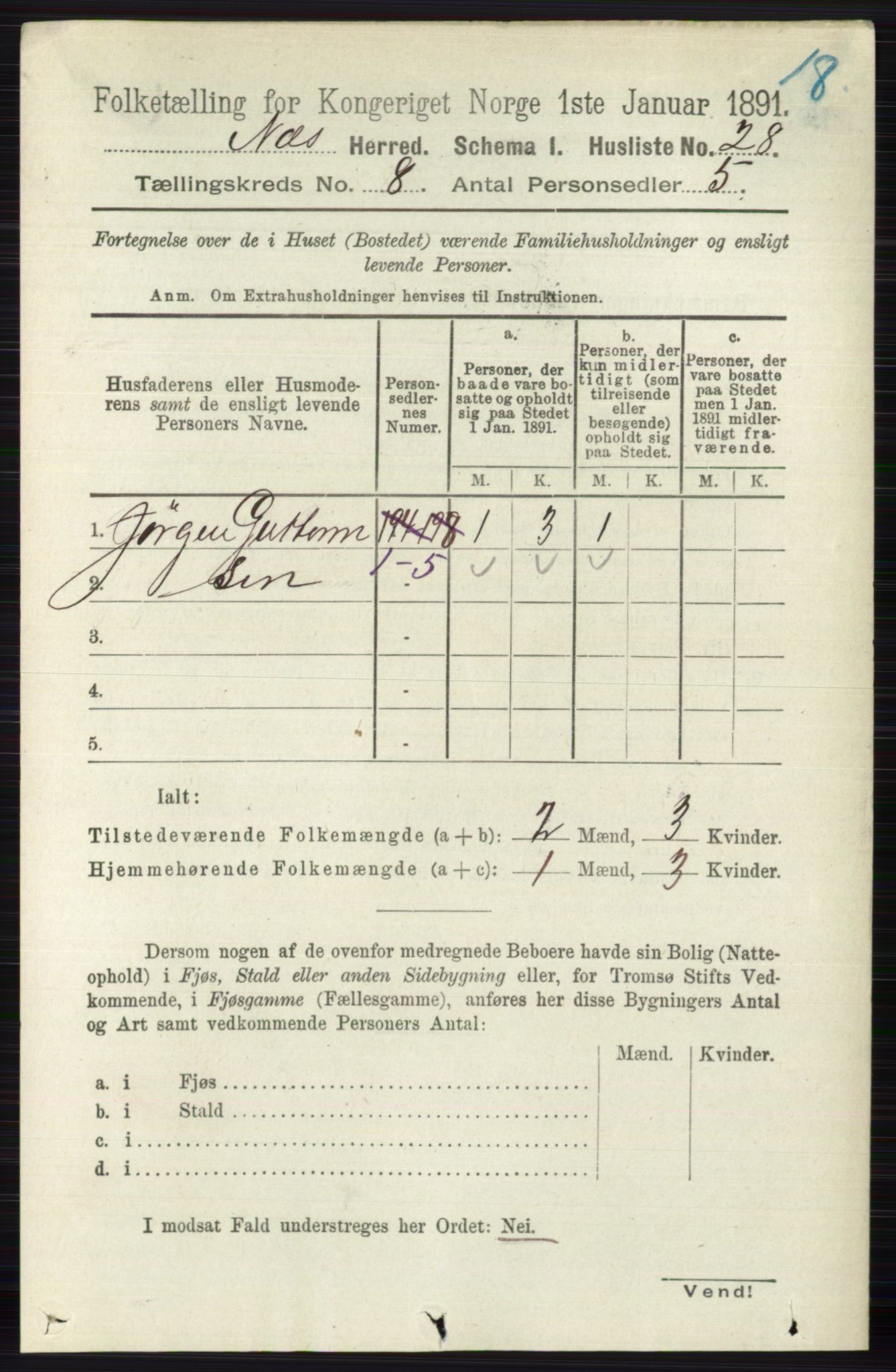 RA, Folketelling 1891 for 0616 Nes herred, 1891, s. 4075