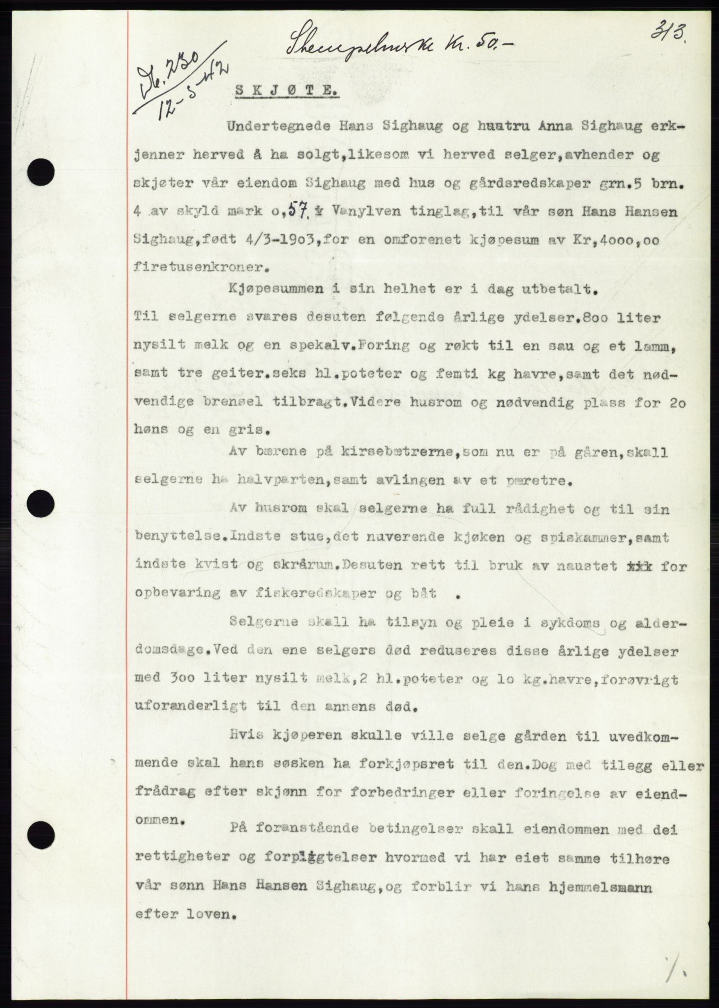 Søre Sunnmøre sorenskriveri, SAT/A-4122/1/2/2C/L0073: Pantebok nr. 67, 1941-1942, Dagboknr: 230/1942