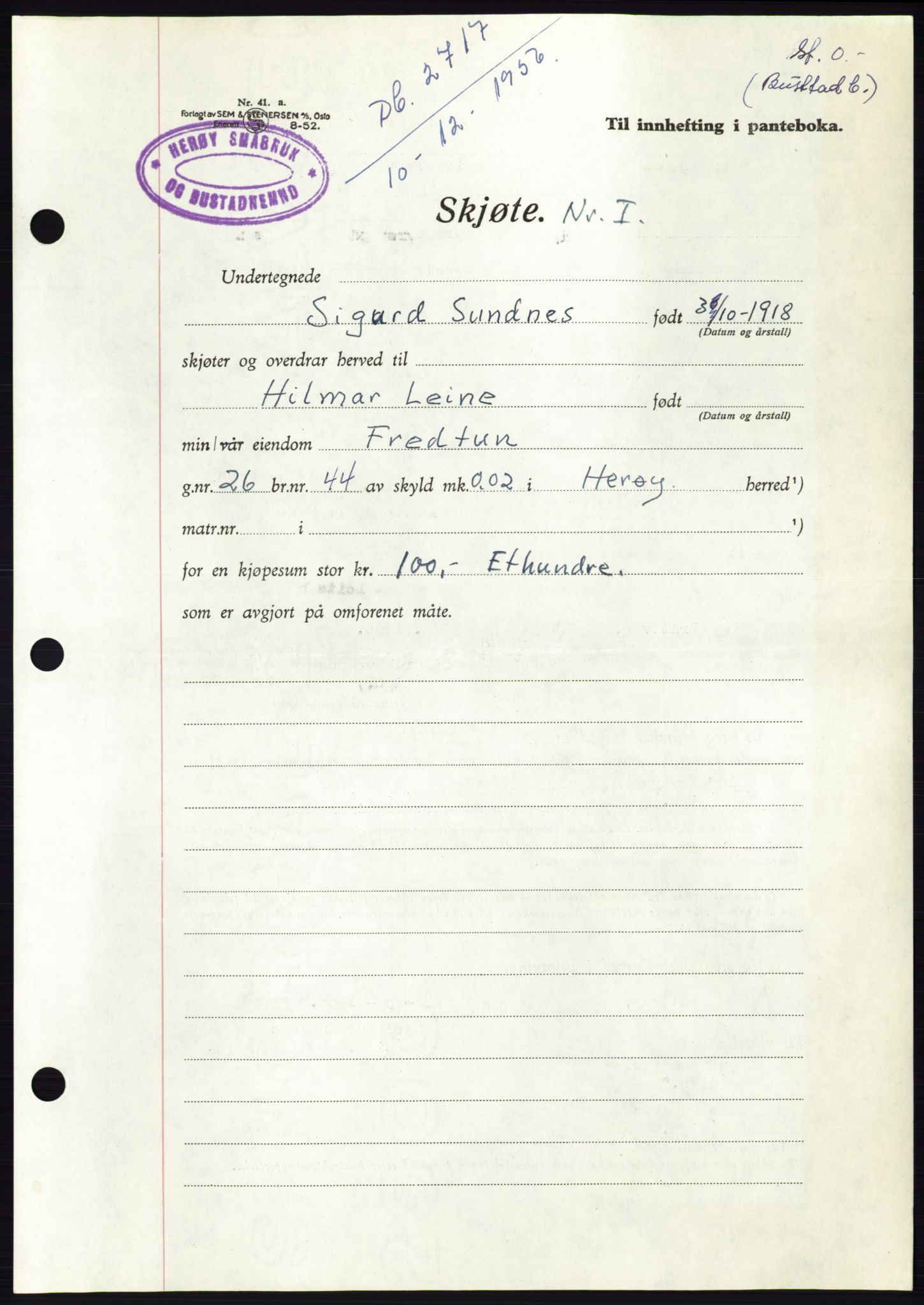Søre Sunnmøre sorenskriveri, AV/SAT-A-4122/1/2/2C/L0105: Pantebok nr. 31A, 1956-1957, Dagboknr: 2717/1956